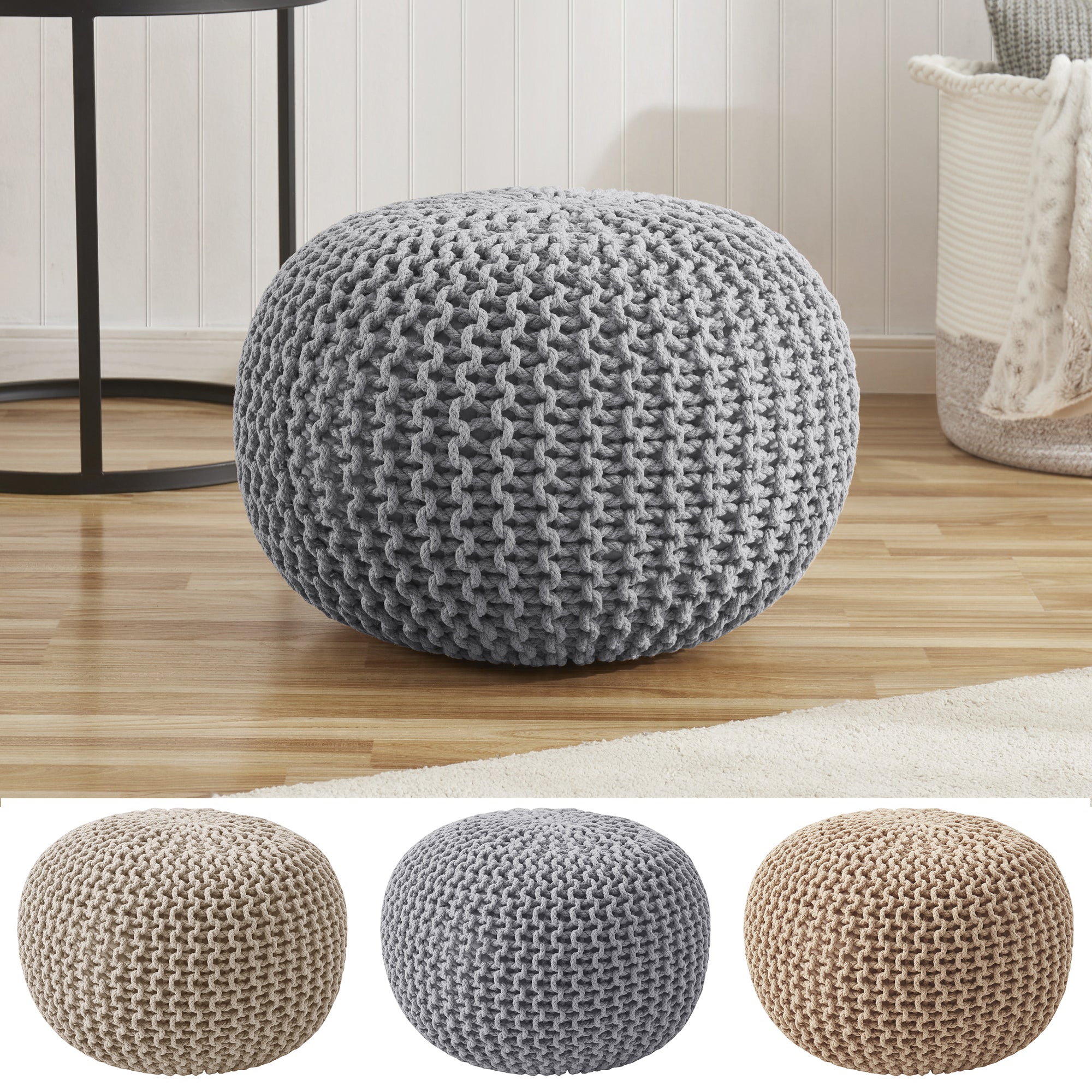 Round Cotton Knitted Pouf Ottoman