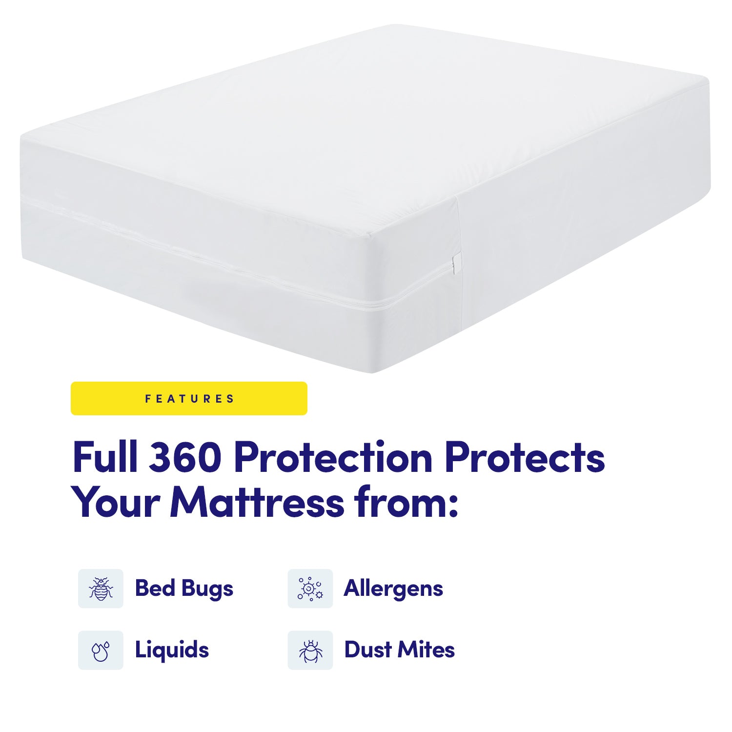 Mattress Encasement 100% Waterproof, Bed Bug Proof, Zippered Protector