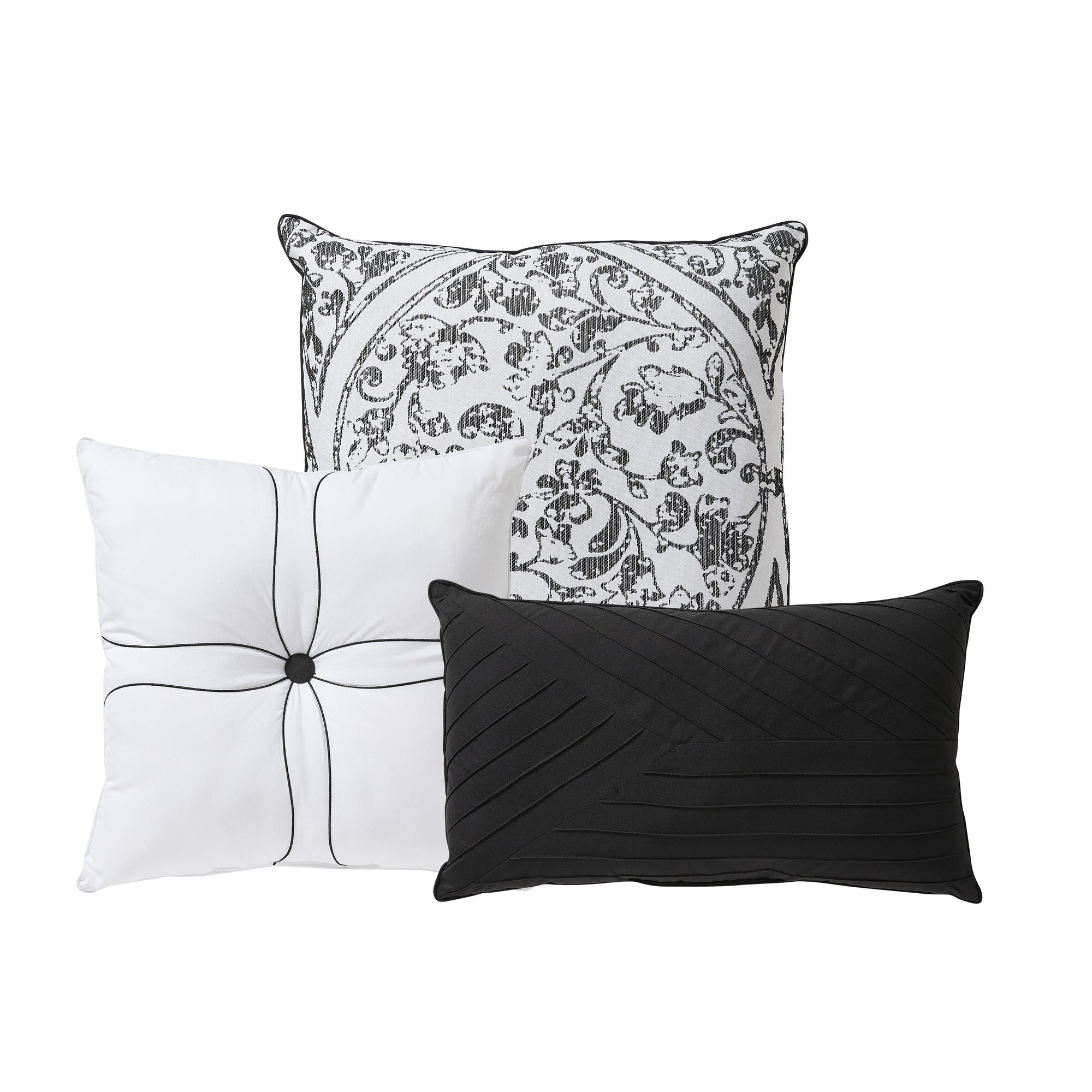 Trieste 7 Piece Damask Jacquard Comforter Set, Queen, White/Black