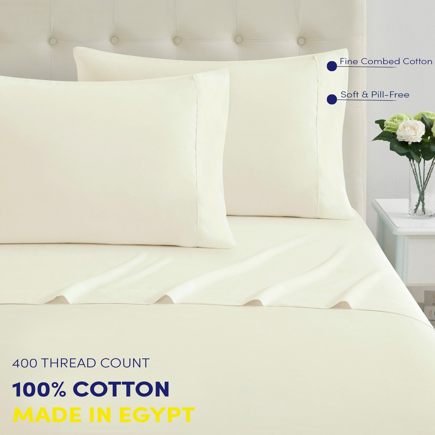 400Tc Made In Egypt Percale Cotton Bed Sheet Set Ivory Front