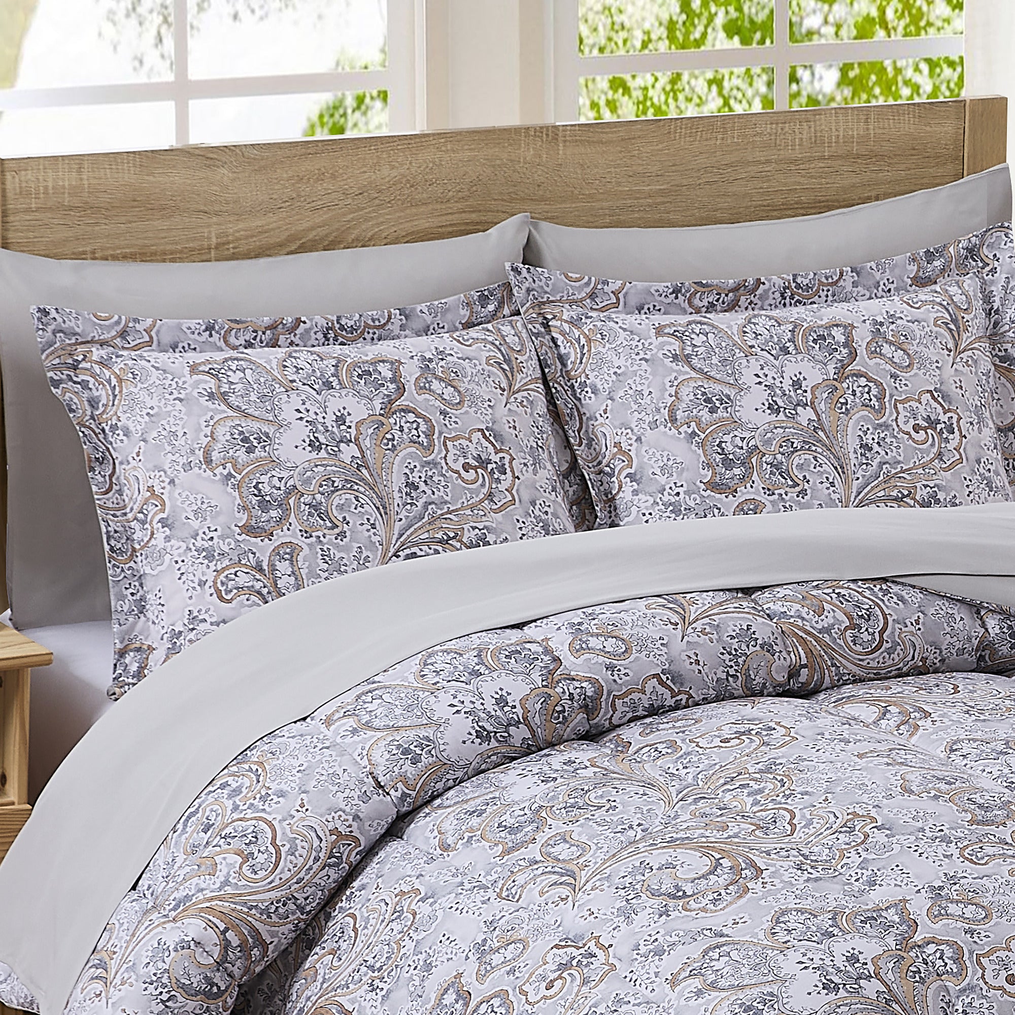 Watercolor Paisley Printed Grey Bed In a Bag Set