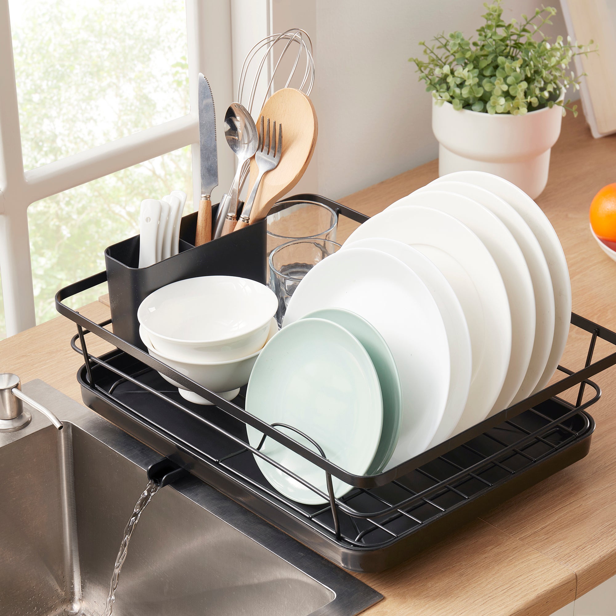 3-Piece Multi-Functional Dish Drying Rack with Drain Board & Utensil Holder