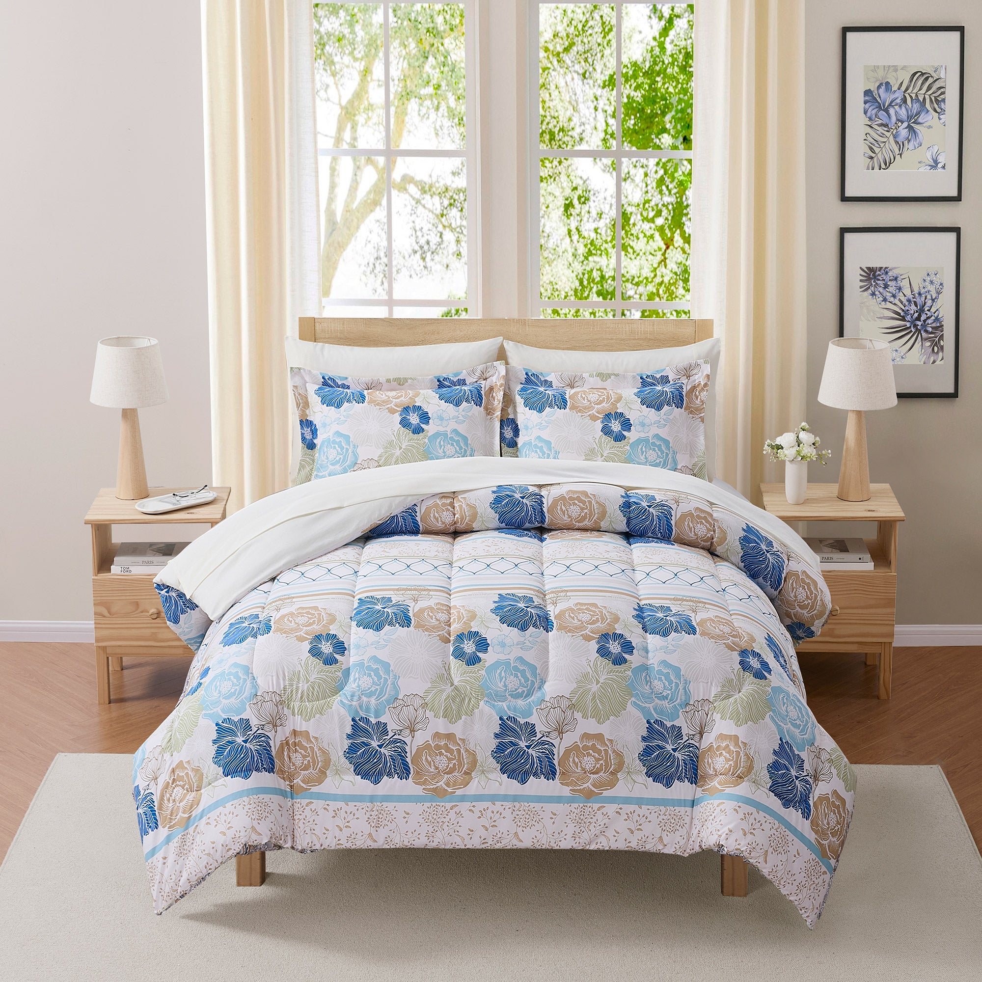 Floral Stripes Printed Bed In a Bag Set