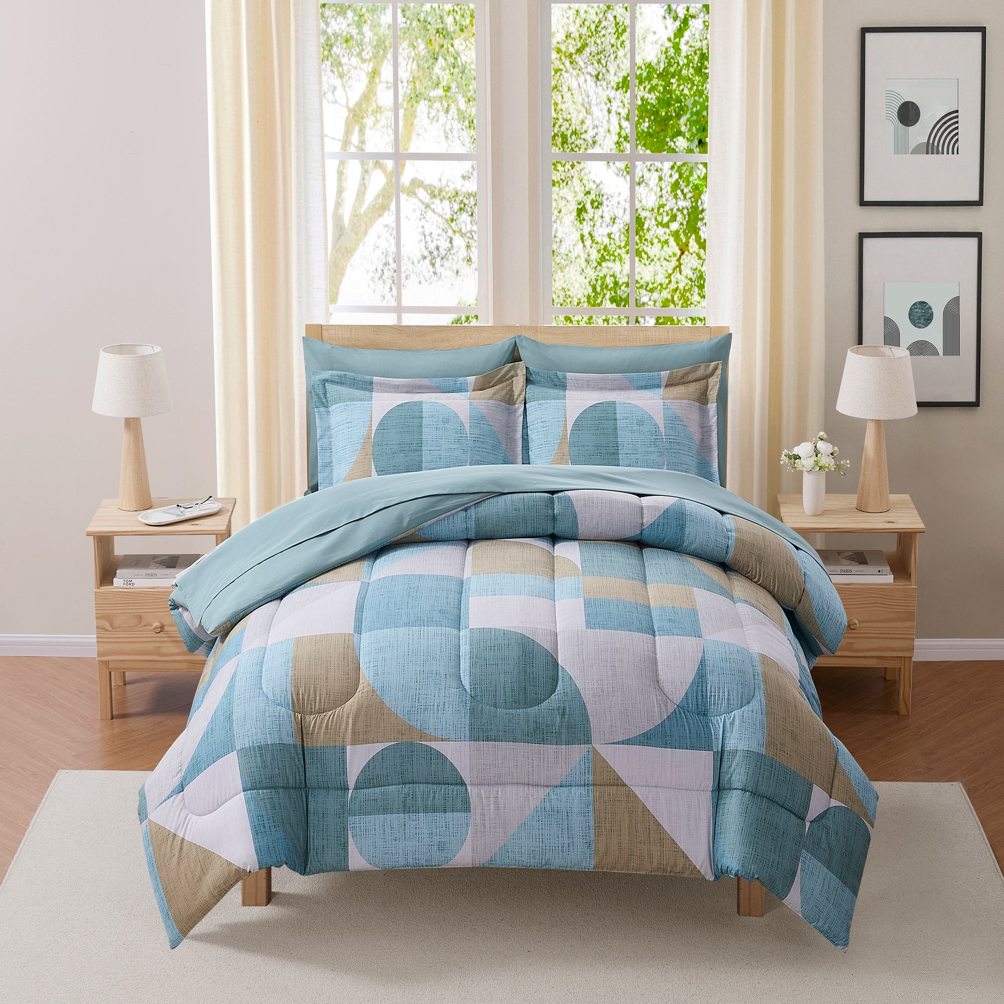 Geo-Aqua Printed Blue Bed In a Bag Set