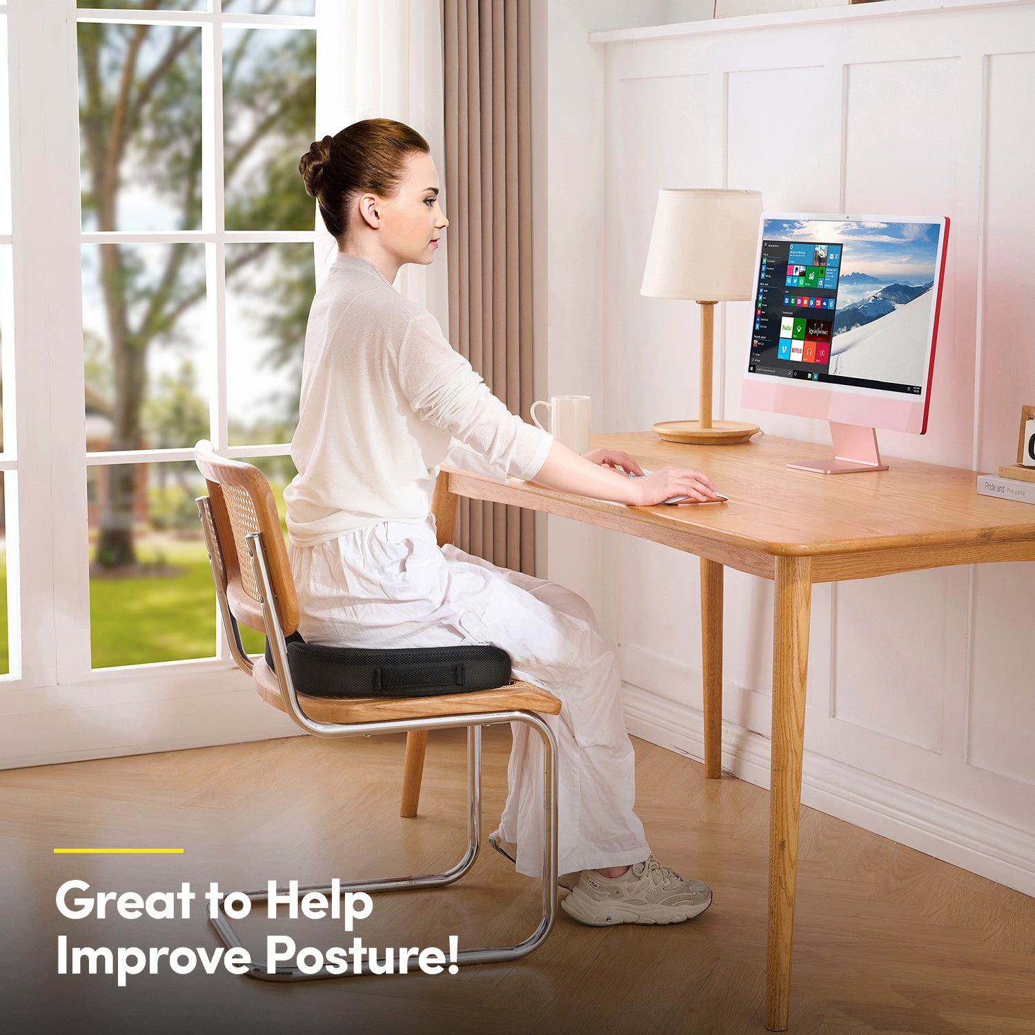 Premium Memory Foam Comfort Chair Cushion, Ergonomic Cushion for Chair, Car, Office Desk, Tailbone Relief - Black