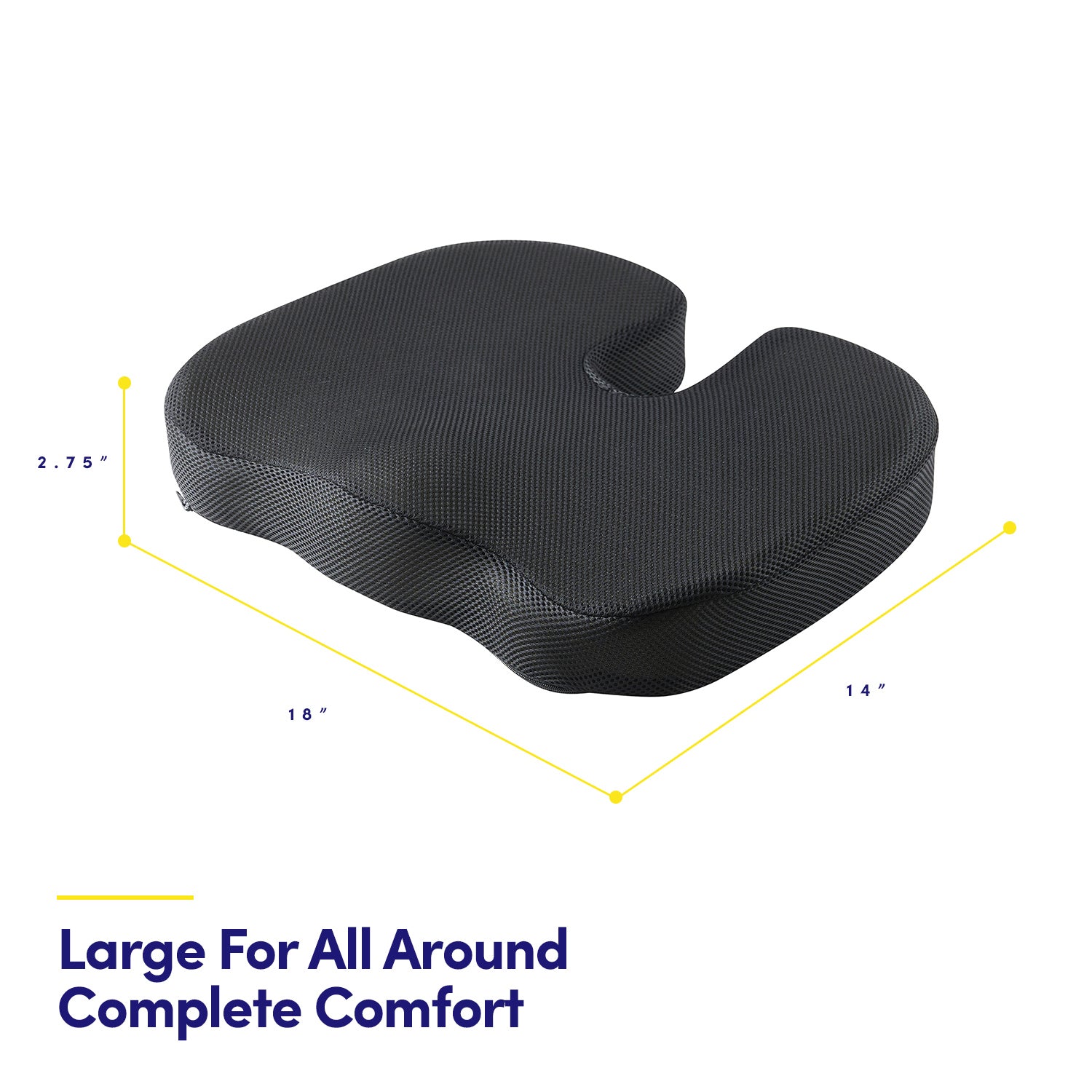 Premium Memory Foam Comfort Chair Cushion, Ergonomic Cushion for Chair, Car, Office Desk, Tailbone Relief - Black