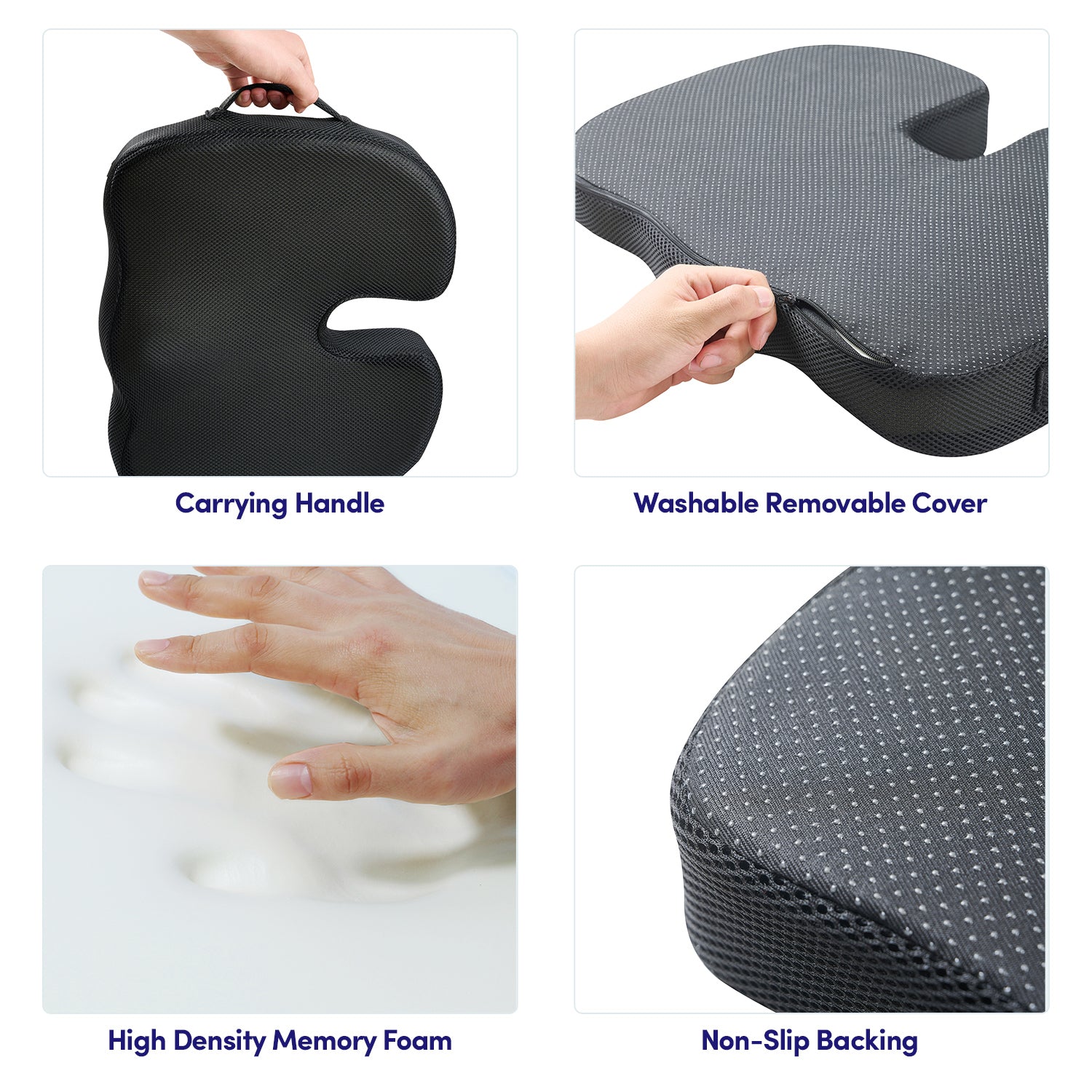 Premium Memory Foam Comfort Chair Cushion, Ergonomic Cushion for Chair, Car, Office Desk, Tailbone Relief - Black