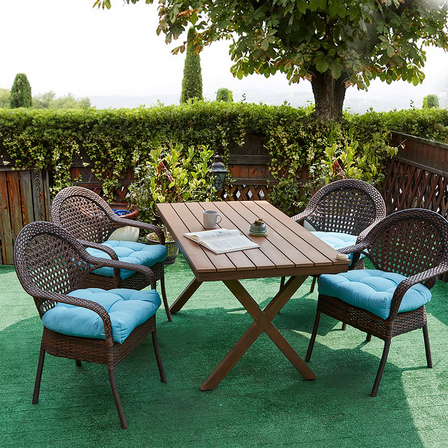 Indoor-Outdoor Reversible Solid Patio Seat Cushion Set-19"x19"