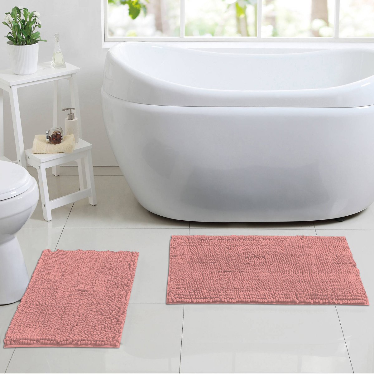 Chenille Noodle Bathroom Mat Set Pink - Lifestyle