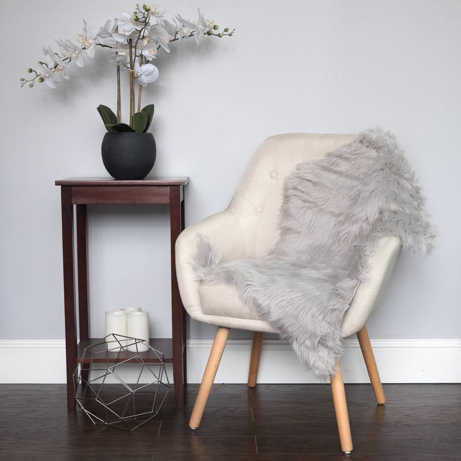 Fluffy Faux Sheepskin Fur Rug Silver - Lifestyle