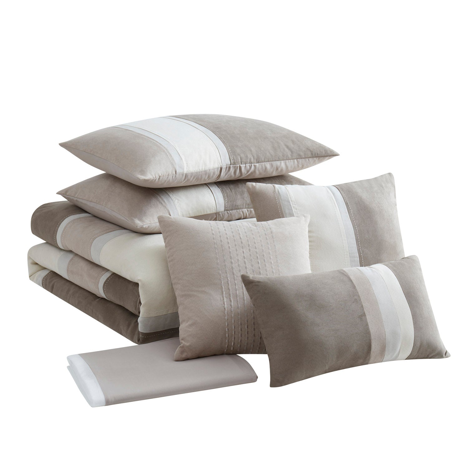 Harvey 7-Piece Suede Bed in a Bag Set, Taupe - Fold