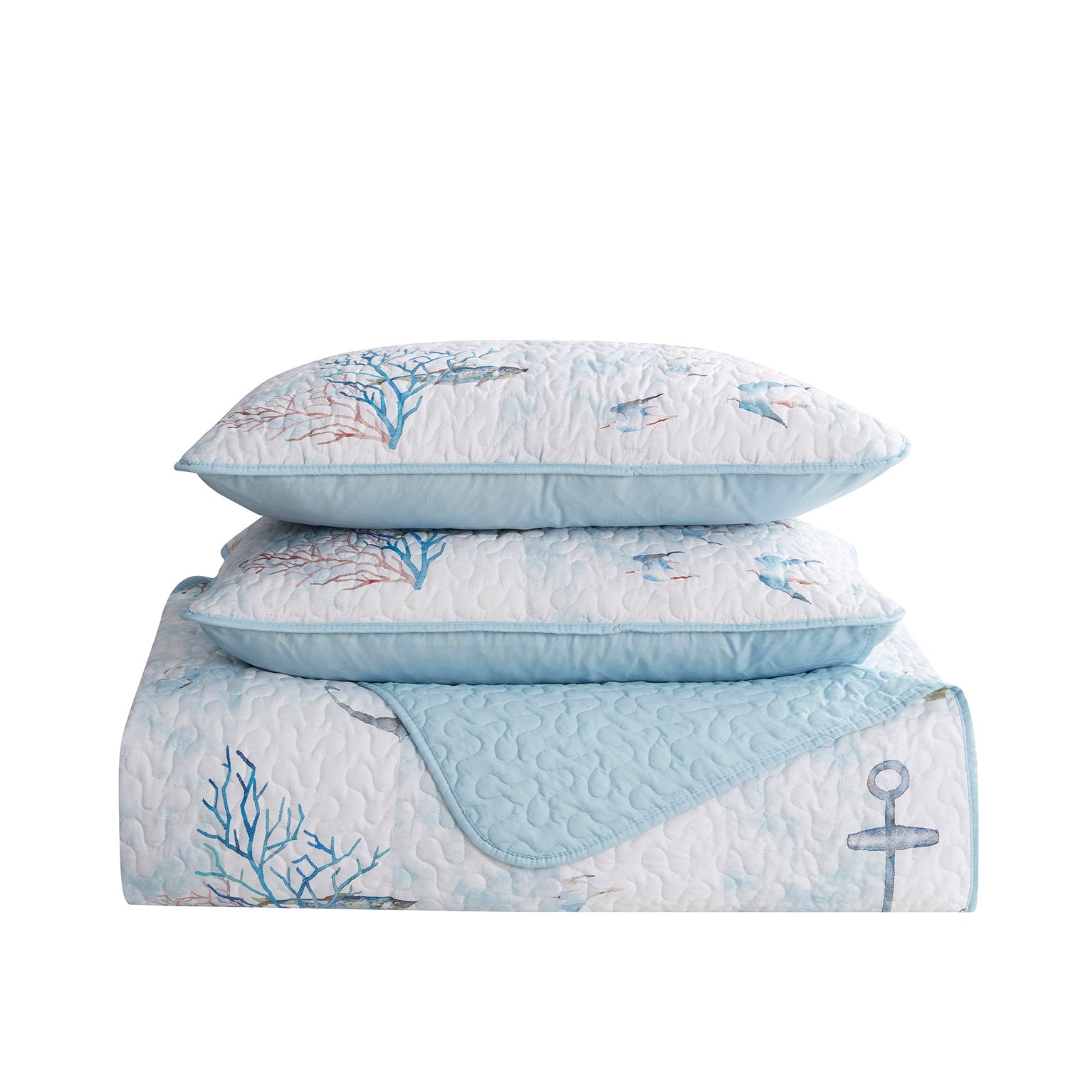 Printed 3-Piece Quilt Set, Ocean Breeze - Fold