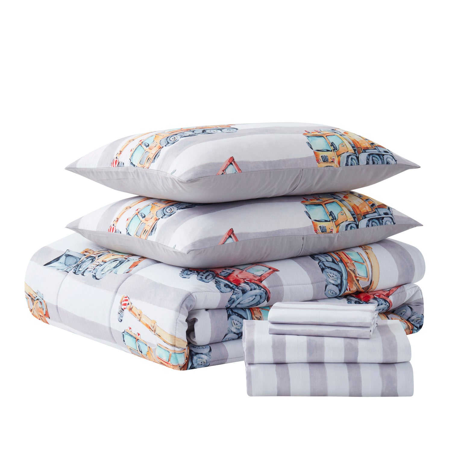Printed Kids Bed in a Bag Set, Trucks - Folded
