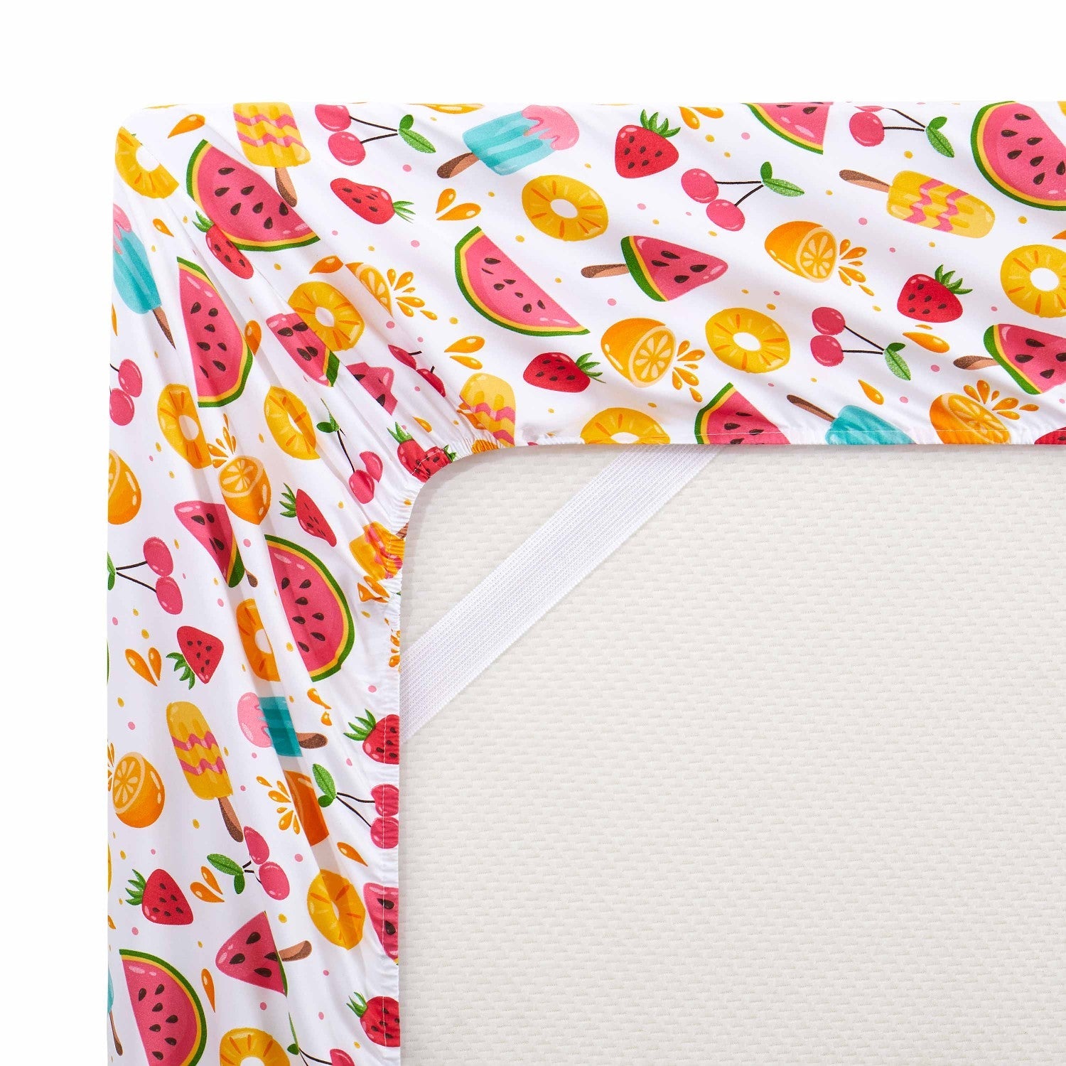 Printed Kids Bed Sheet Set (Fruity Fun) - Straps