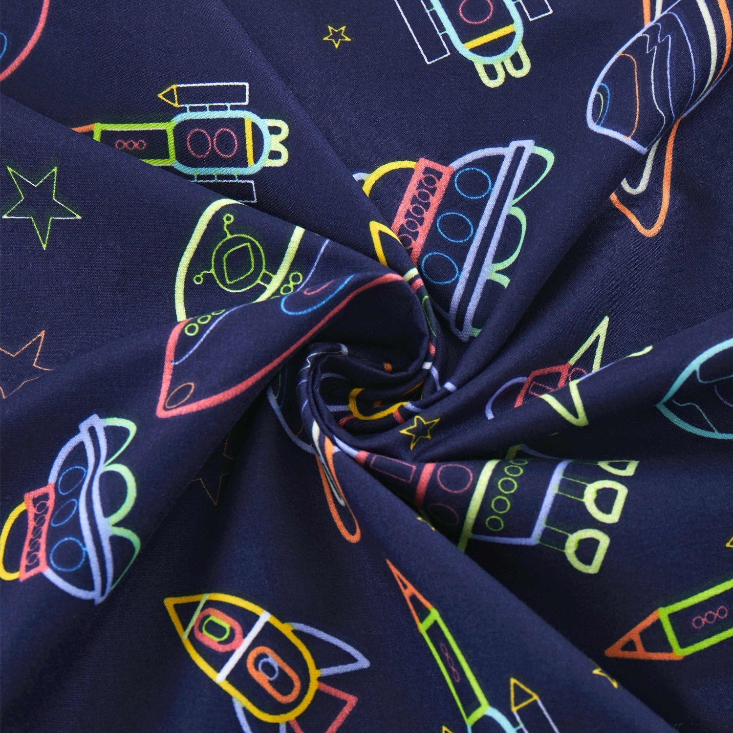 Printed Kids Bed Sheet Set (Neon Space) - Fabric
