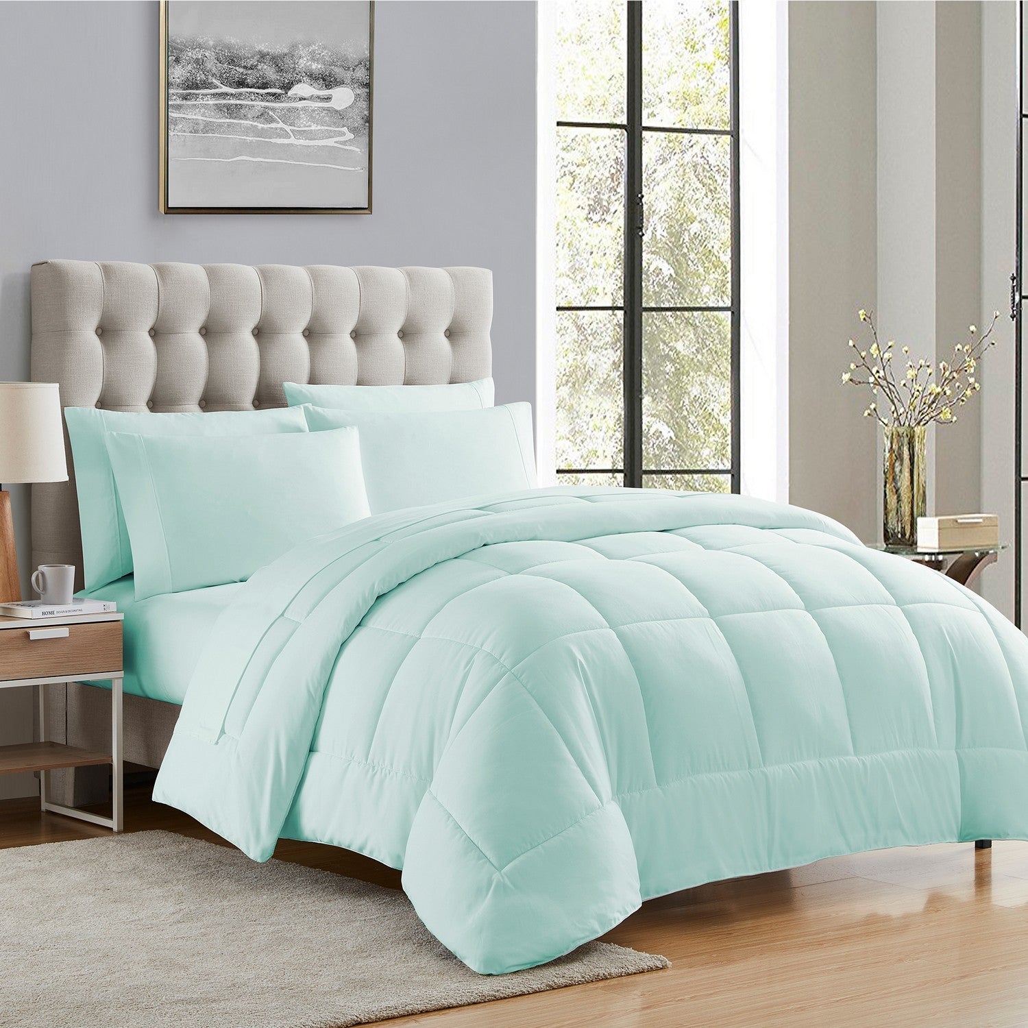 Basic 5-Piece Bed in a Bag Set Aqua- Folded