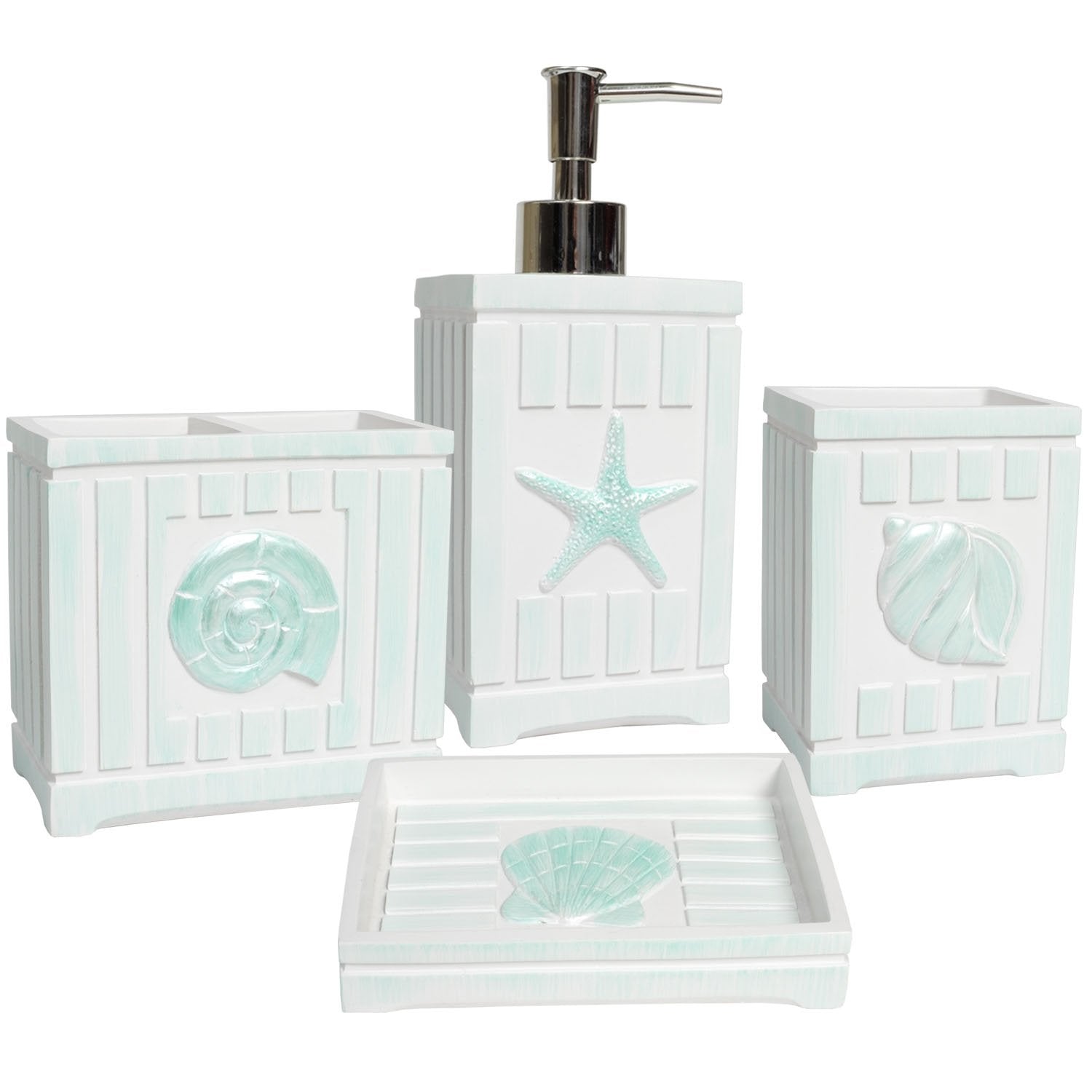 Beach Shells Bathroom Accessory Set 4-Piece Set