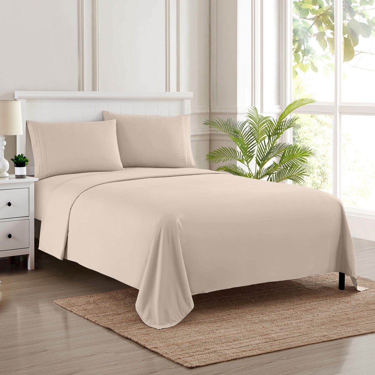 Classic 4-Piece Bed Sheet Set (Beige) - Bed