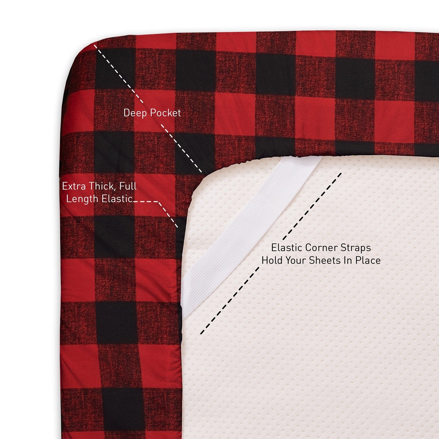 Classic 4-Piece Bed Sheet Set Buffalo Plaid - Corner Straps