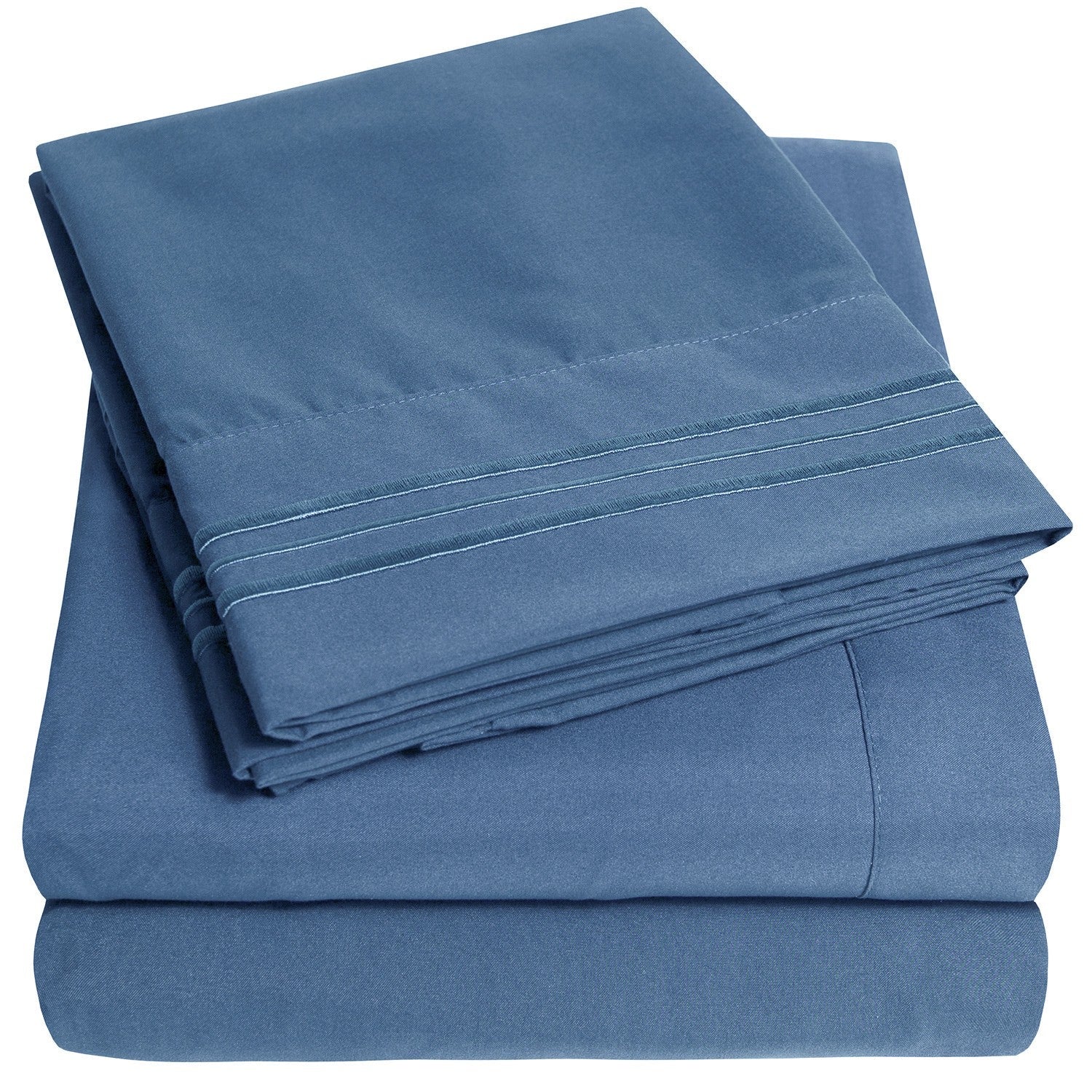 Classic 4-Piece Bed Sheet Set (Denim) - Folded