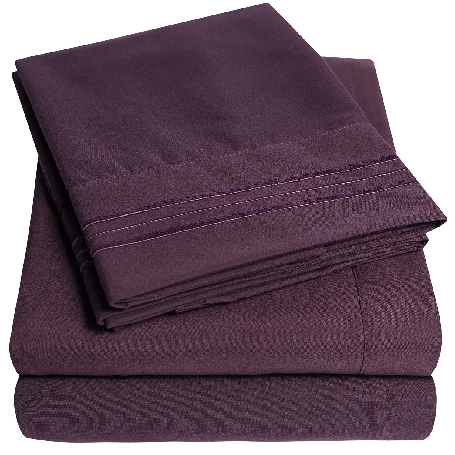 Classic 4-Piece Bed Sheet Set (Eggplant) - Folded