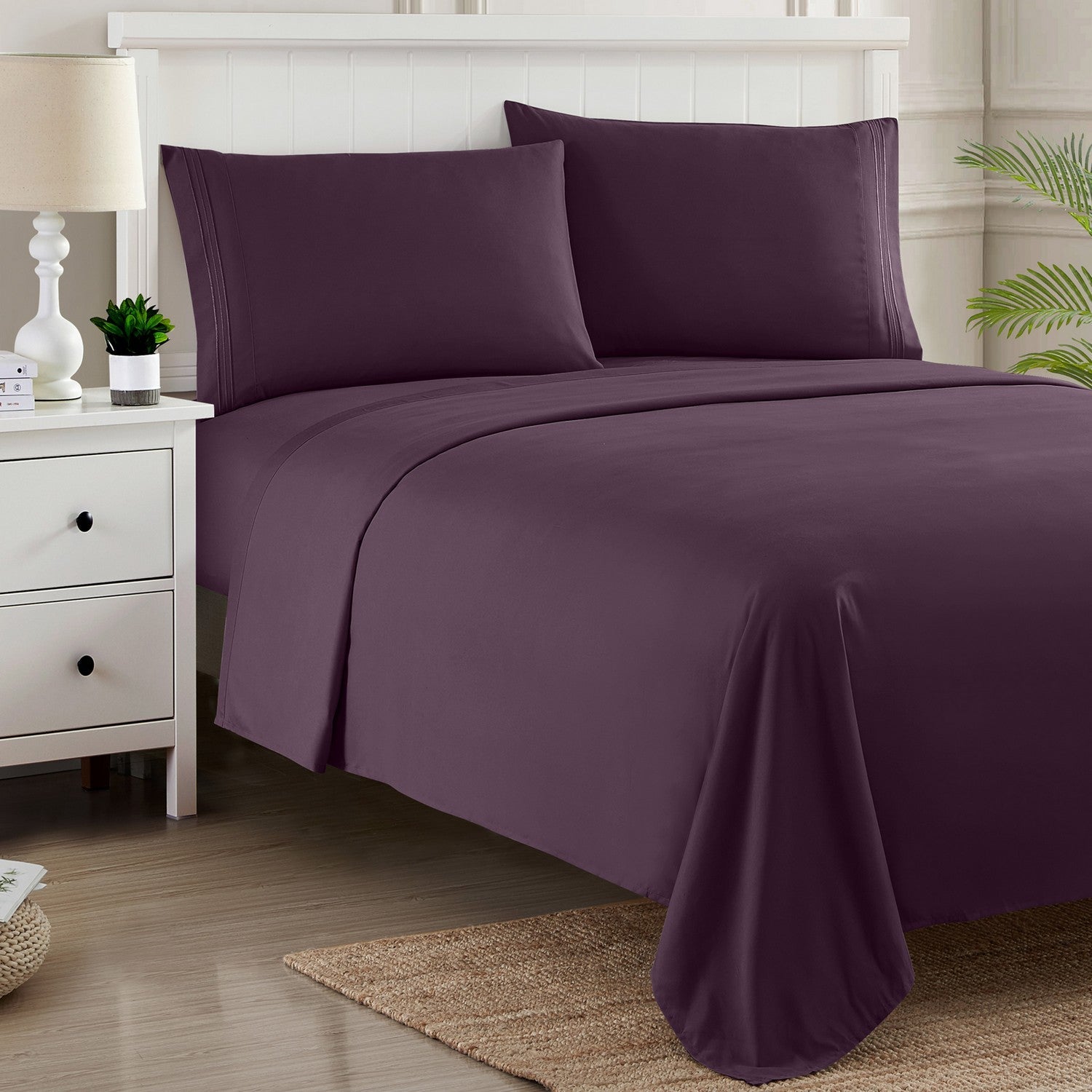 Classic 4-Piece Bed Sheet Set (Eggplant) - Bed 2