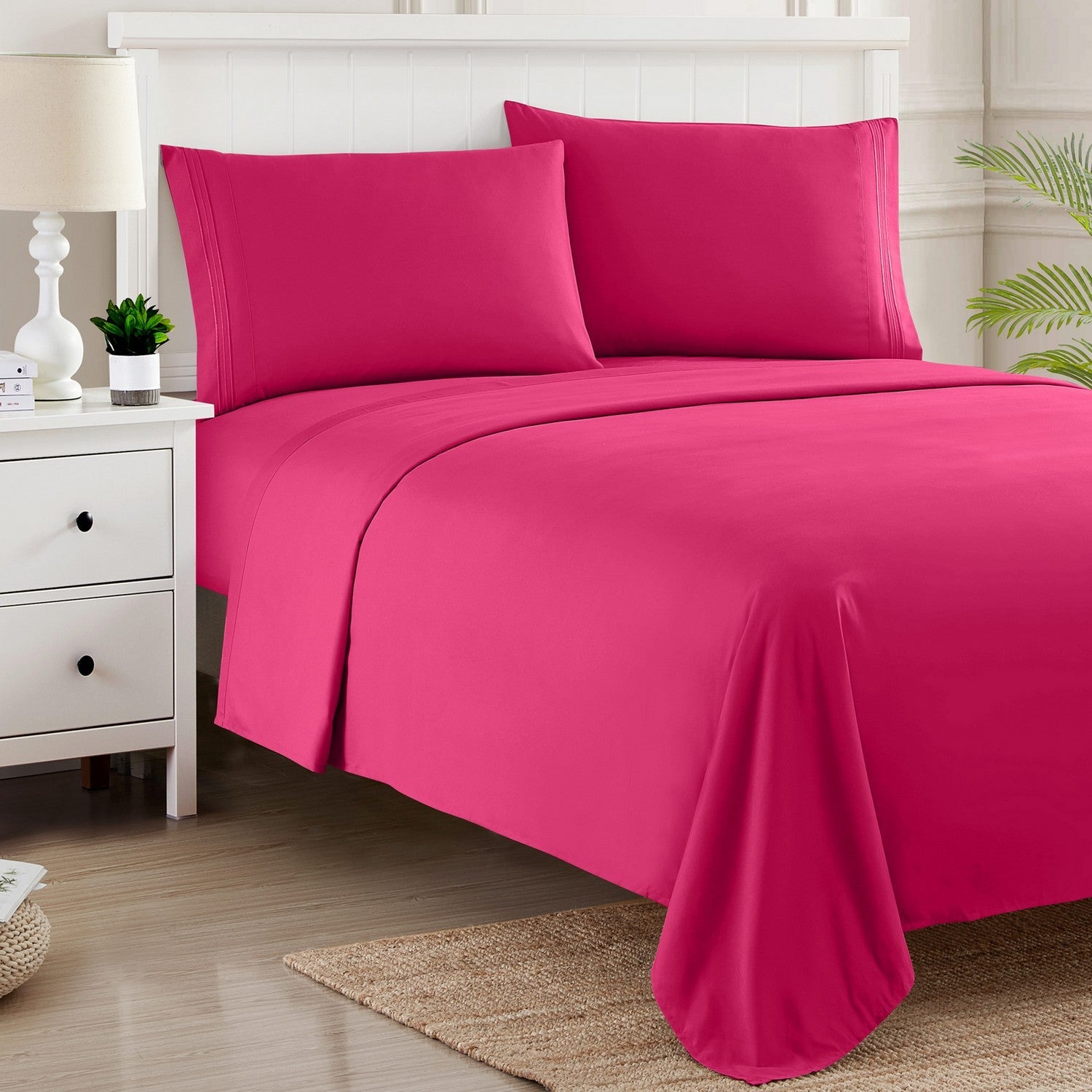 Classic 4-Piece Bed Sheet Set (Fuchsia) - Bed 2