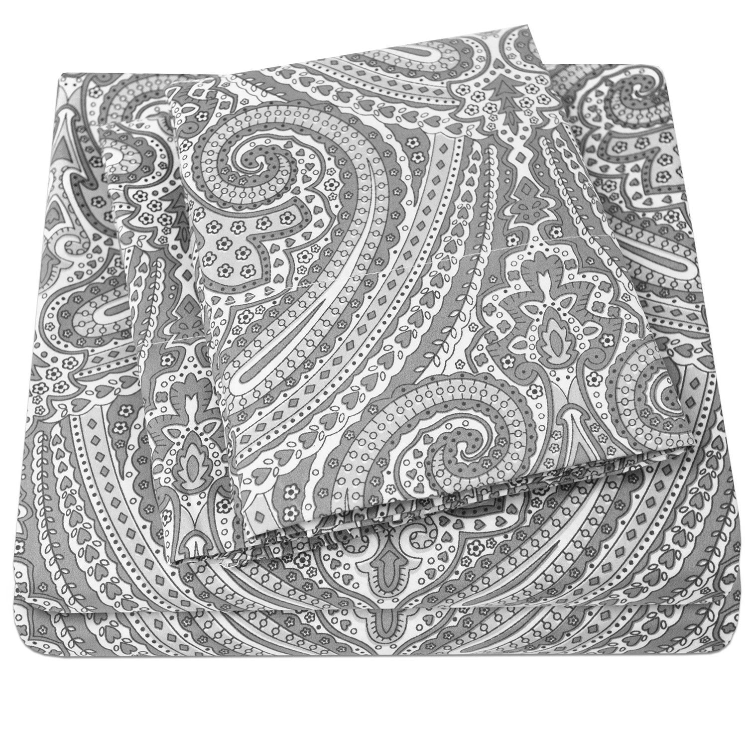 Classic 4-Piece Bed Sheet Set (Loft Gray Paisley) - Folded