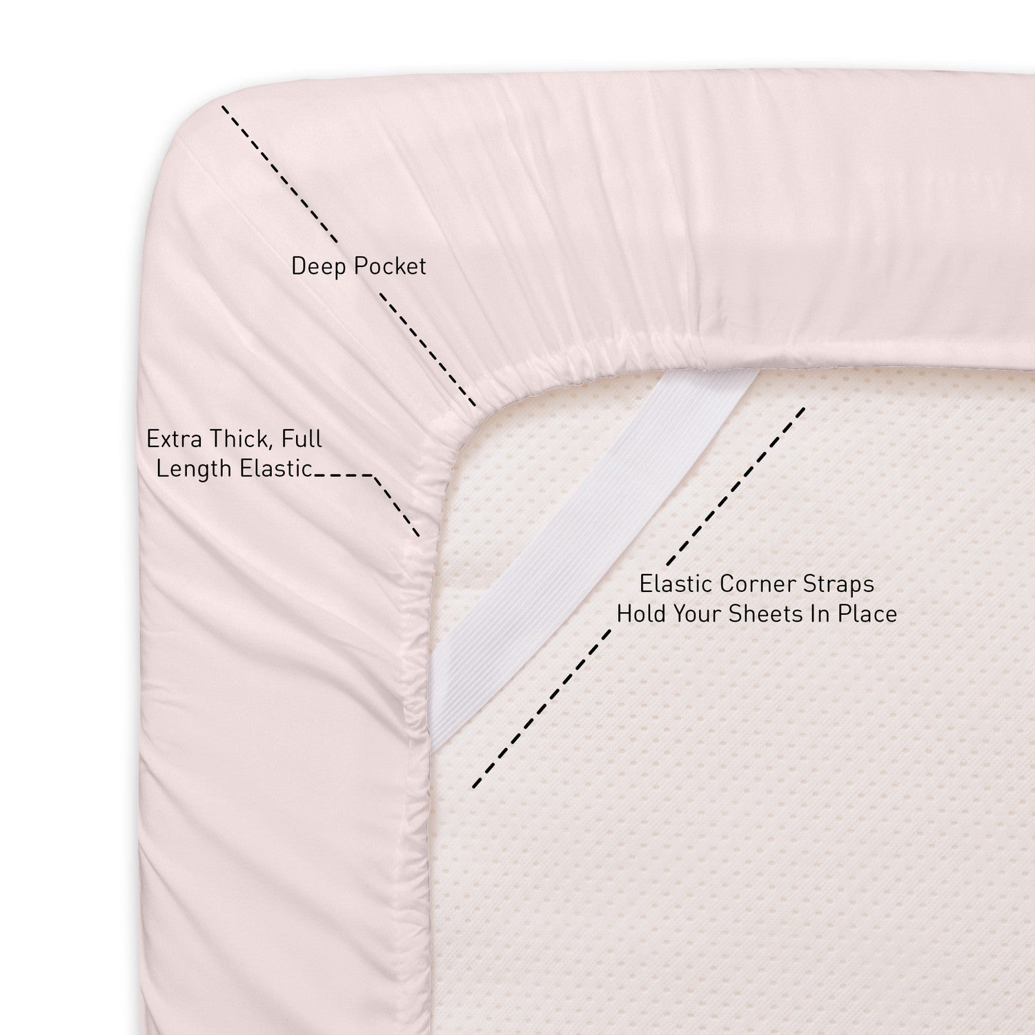 Classic 4-Piece Bed Sheet Set (Pale Pink) - Straps