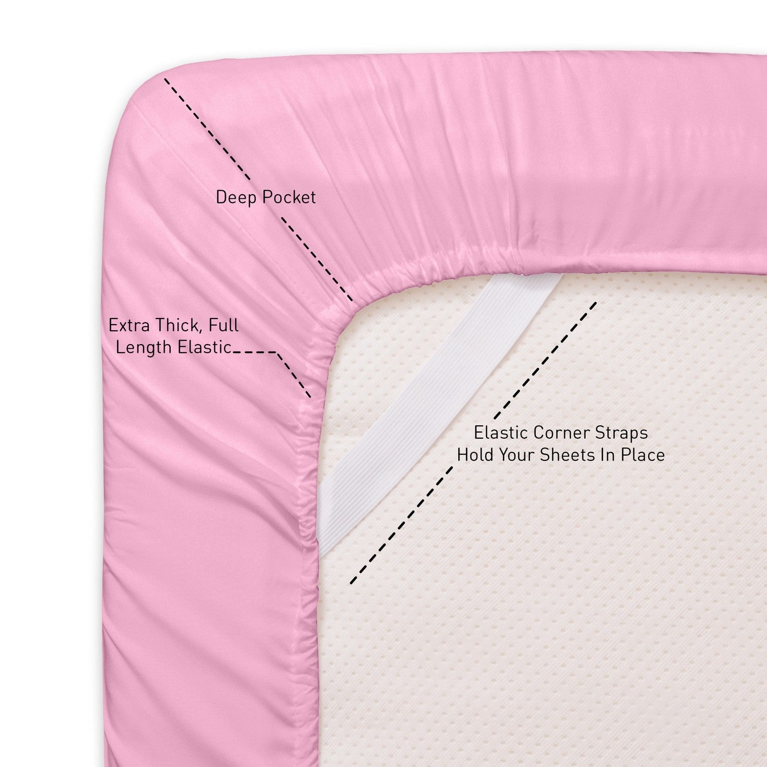 Classic 4-Piece Bed Sheet Set (Pink) - Straps