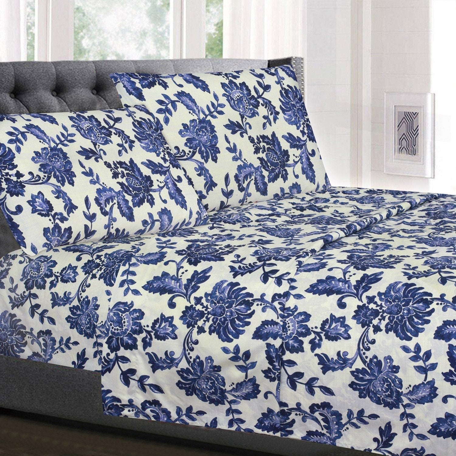 Classic 4-Piece Bed Sheet Set (Tuscany Floral) - Bed