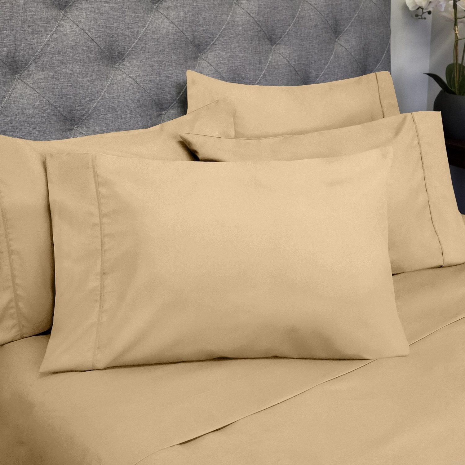 Deluxe 6-Piece Bed Sheet Set (Camel) - Pillowcases