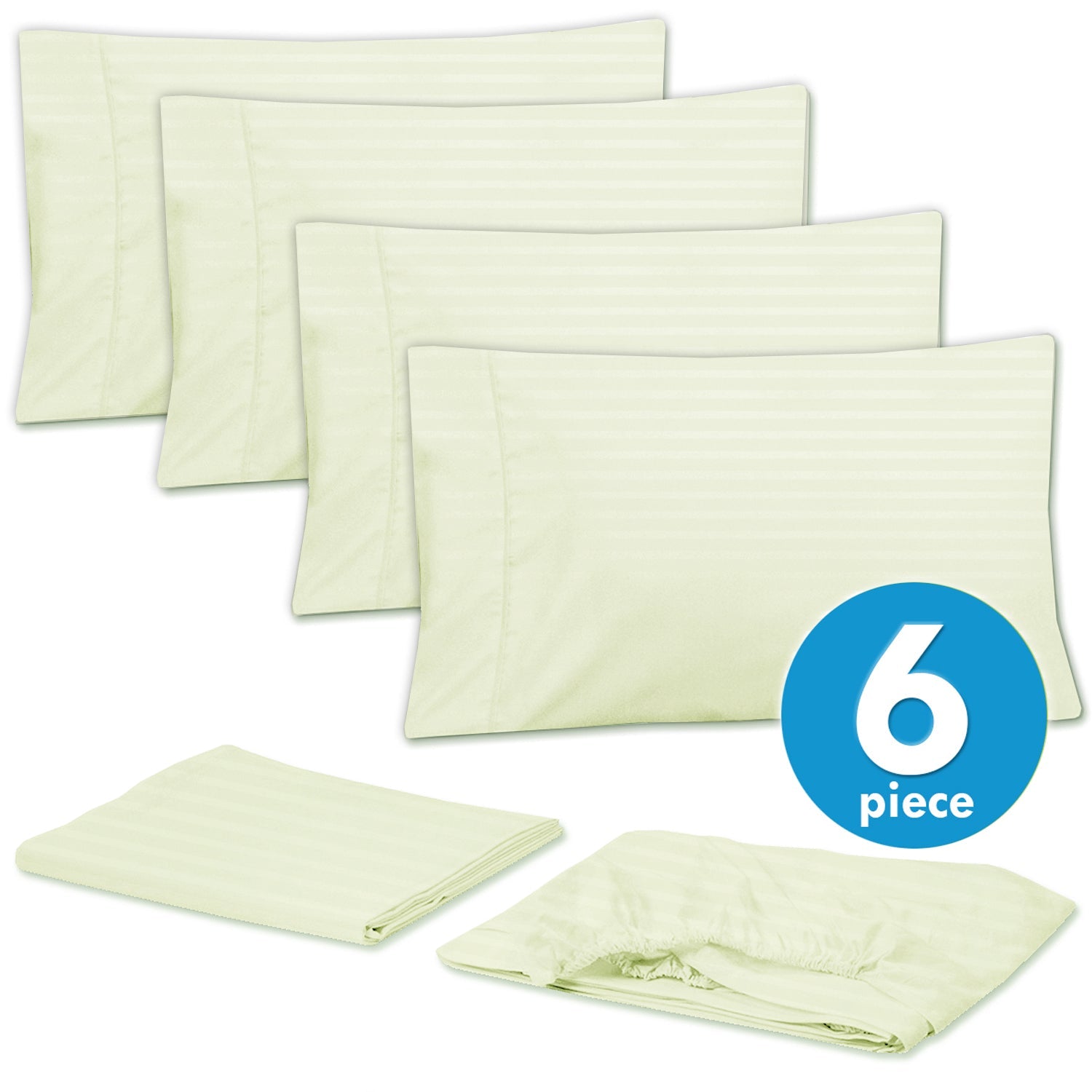 Deluxe 6-Piece Bed Sheet Set (Dobby Stripe Beige) - Set