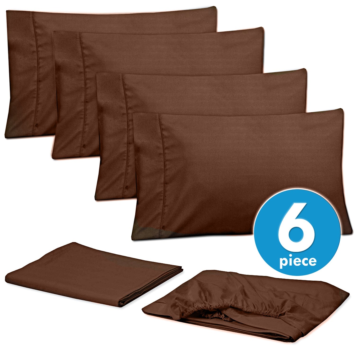 Deluxe 6-Piece Bed Sheet Set (Dobby Stripe Chocolate) - Set