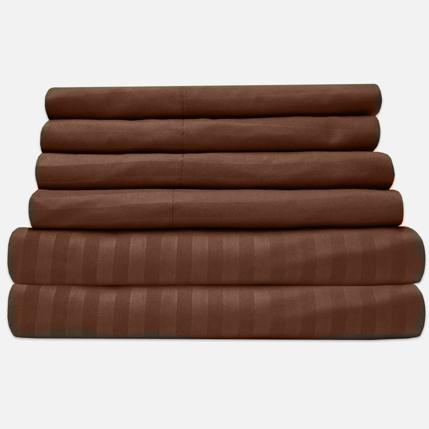 Deluxe 6-Piece Bed Sheet Set (Dobby Stripe Chocolate) - Folded 2
