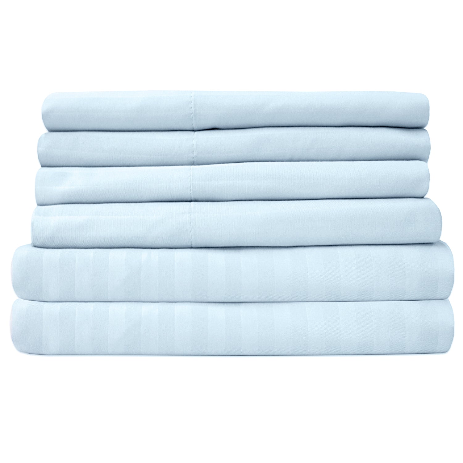 Deluxe 6-Piece Bed Sheet Set (Dobby Stripe Light Blue) - Folded 2