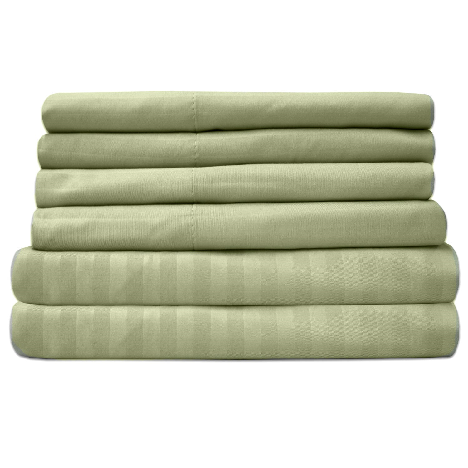 Deluxe 6-Piece Bed Sheet Set (Dobby Stripe Sage) - Folded 2