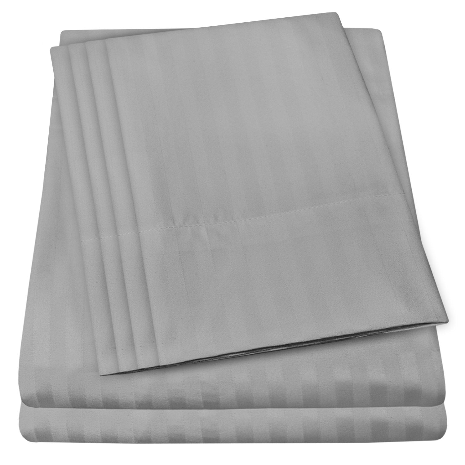 Deluxe 6-Piece Bed Sheet Set (Dobby Stripe Silver) - Folded