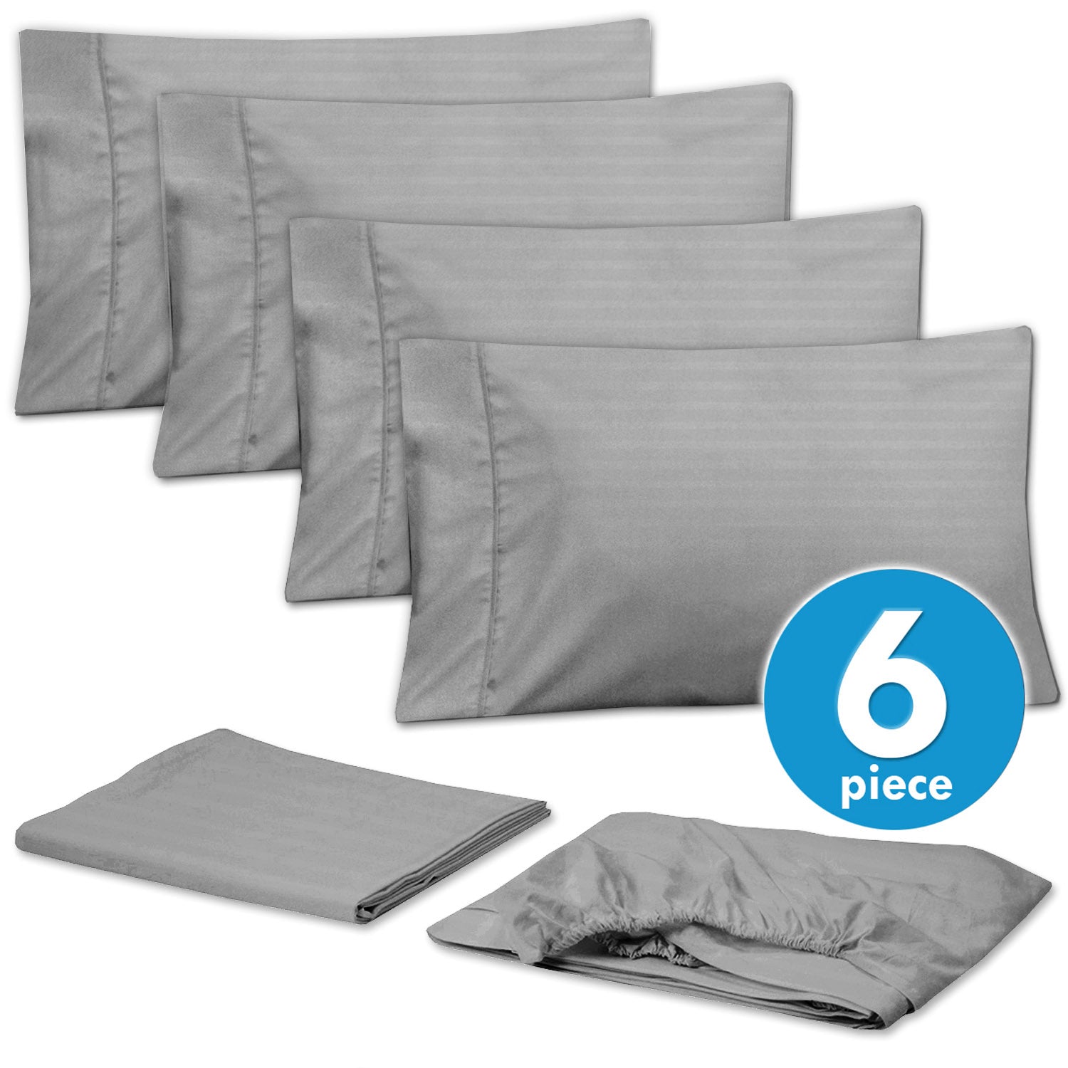 Deluxe 6-Piece Bed Sheet Set (Dobby Stripe Silver) - Set