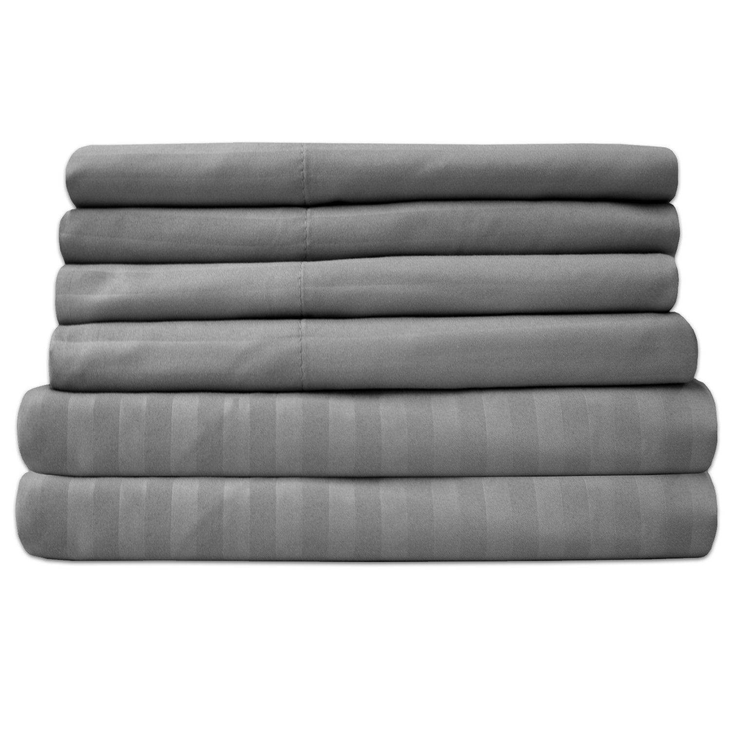 Deluxe 6-Piece Bed Sheet Set (Dobby Stripe Silver) - Folded 2