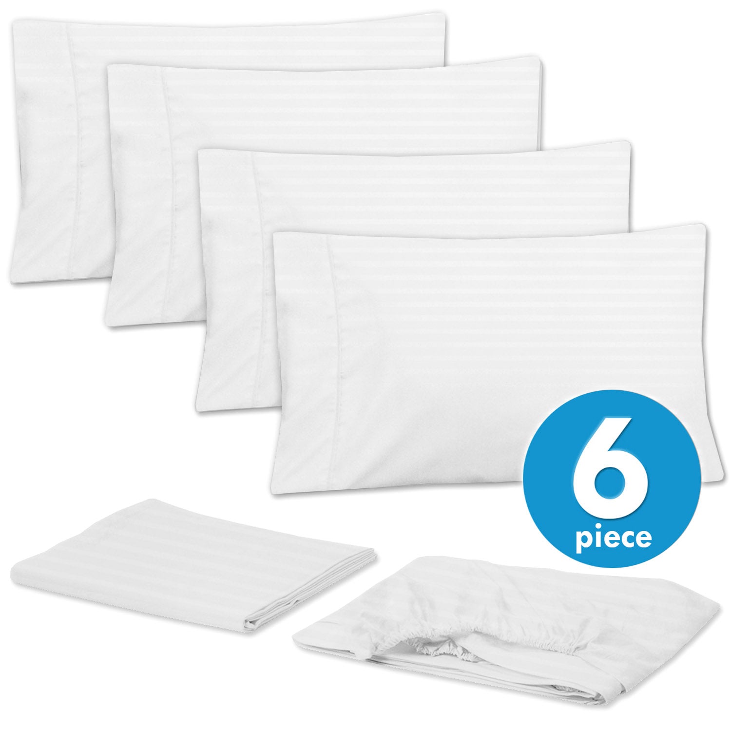 Deluxe 6-Piece Bed Sheet Set (Dobby Stripe White) - Set
