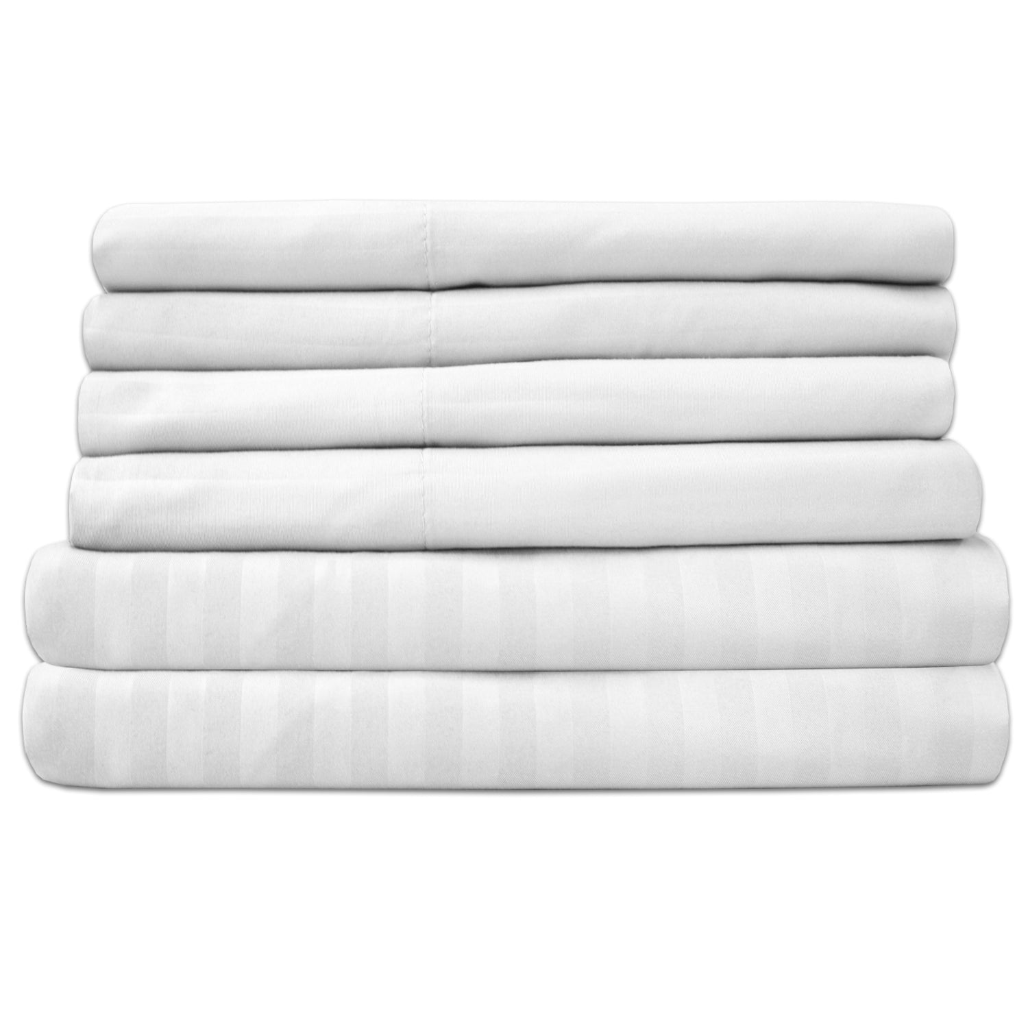 Deluxe 6-Piece Bed Sheet Set (Dobby Stripe White) - Folded 2