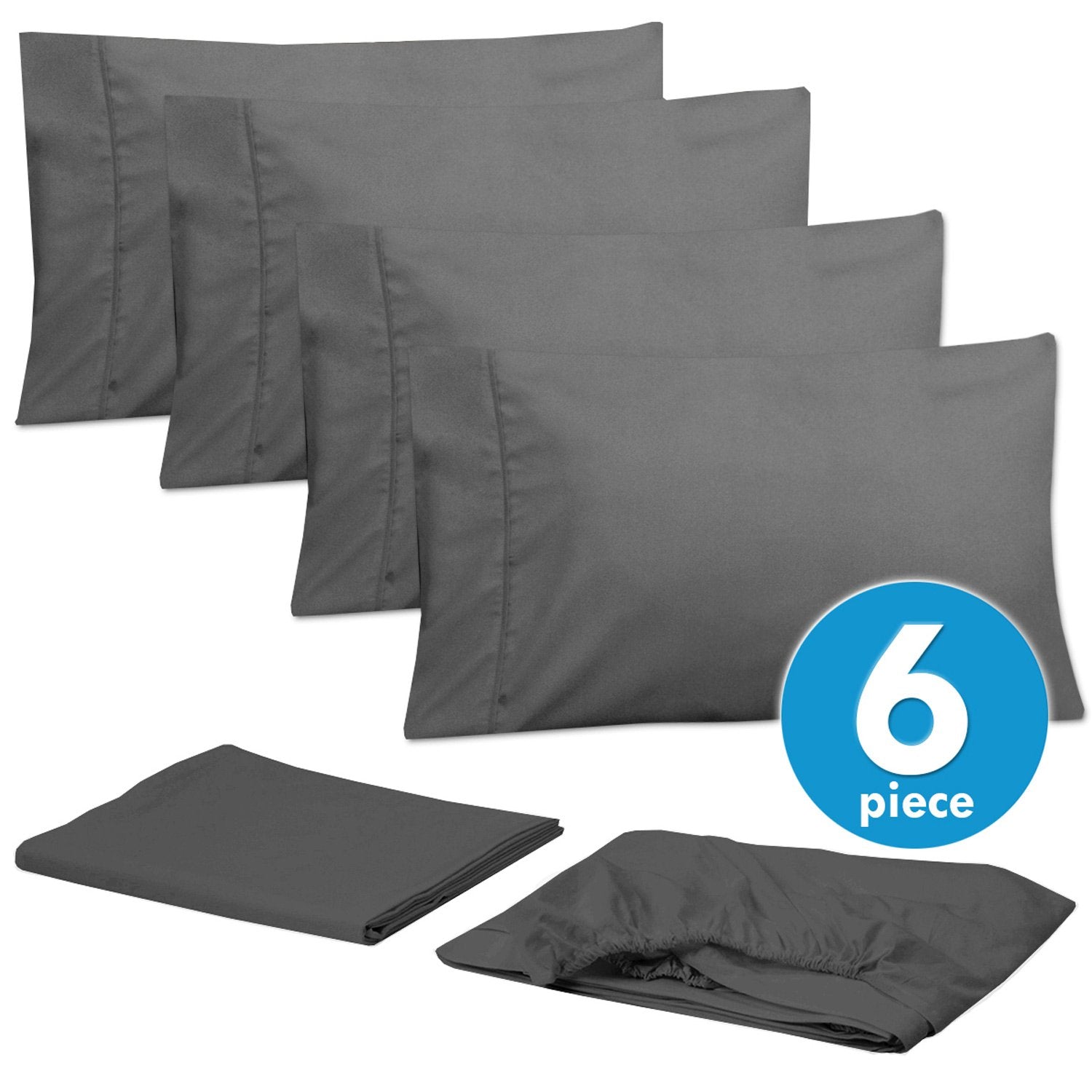 Deluxe 6-Piece Bed Sheet Set (Gray) - Set