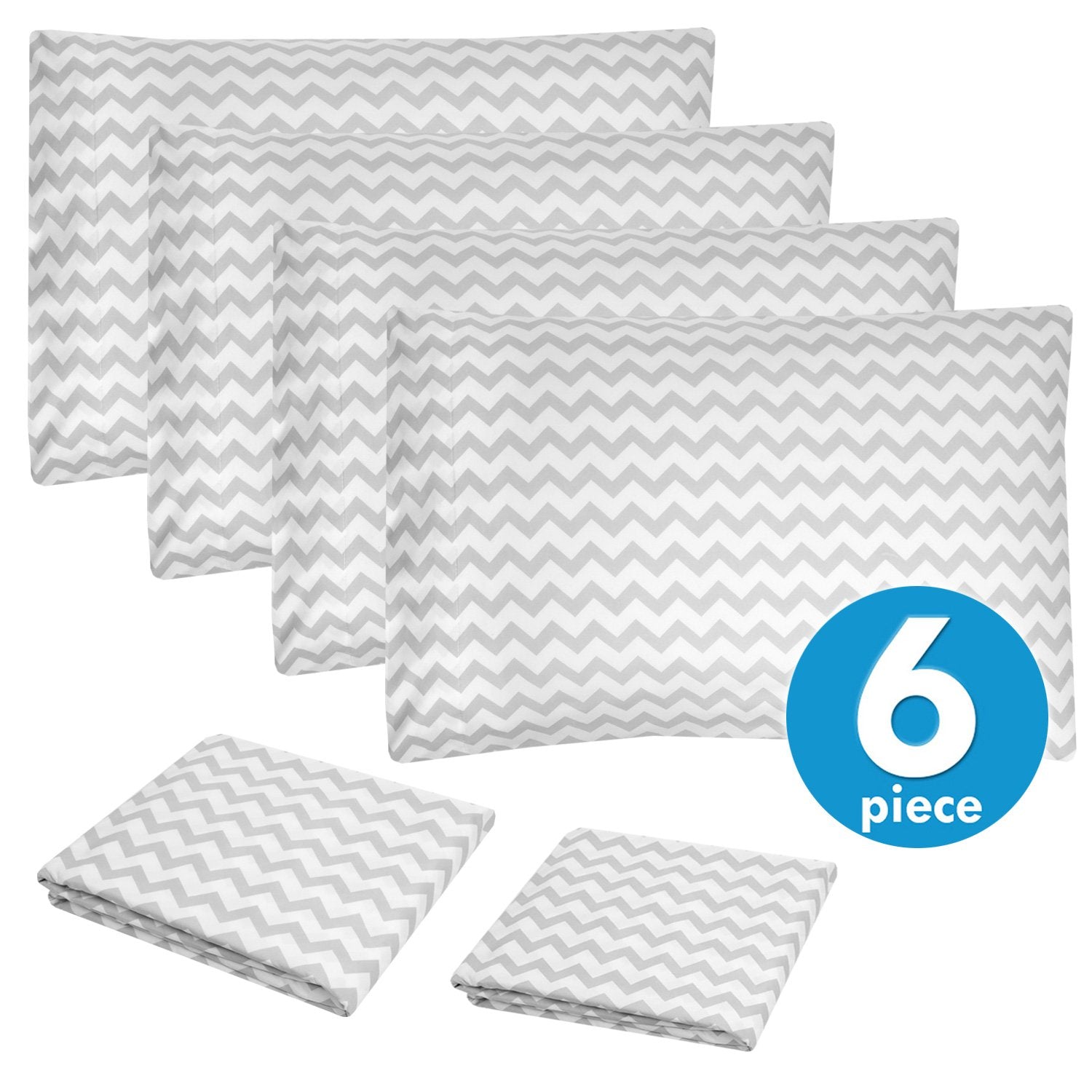 Deluxe 6-Piece Bed Sheet Set (Loft Chevron Gray) - Set