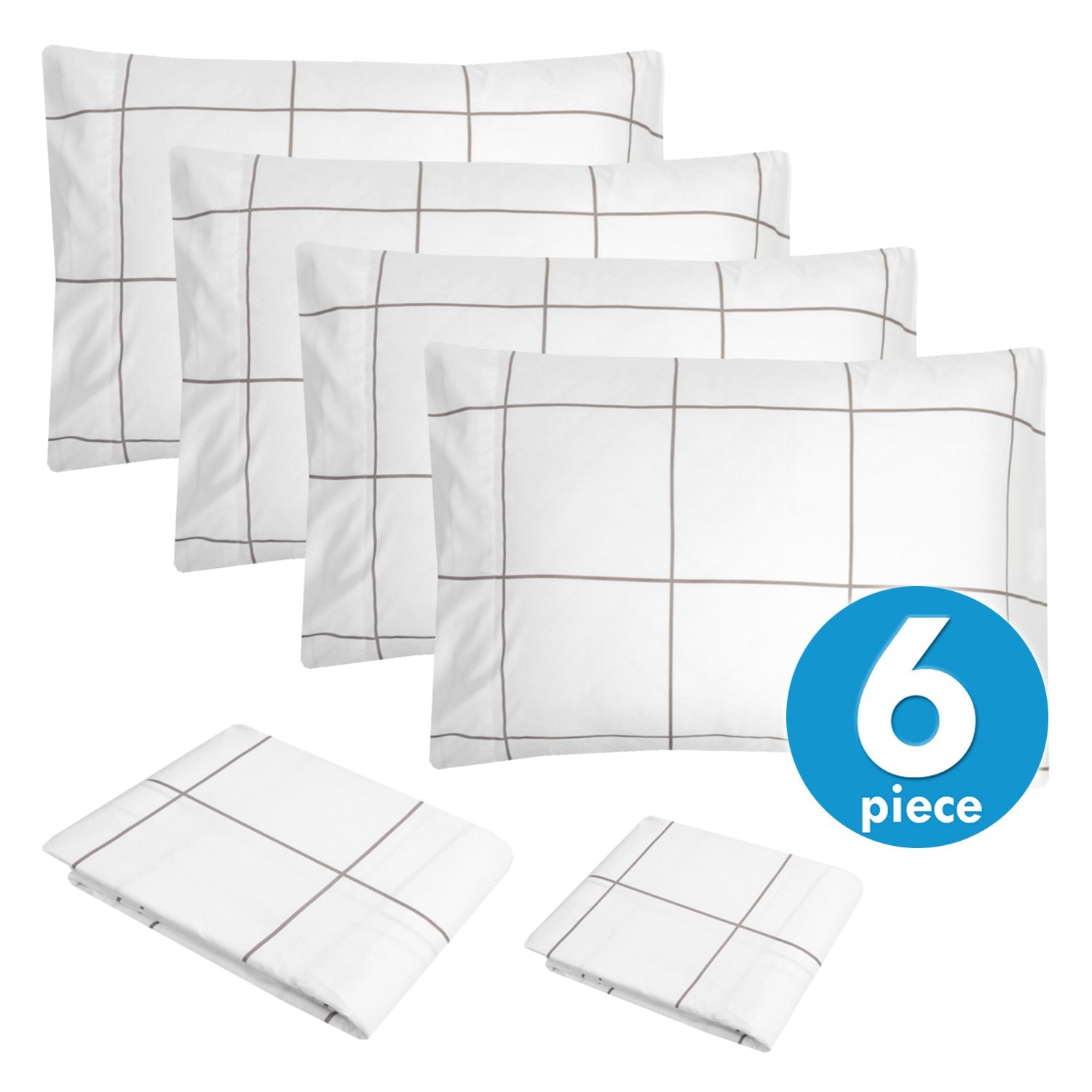 Deluxe 6-Piece Bed Sheet Set (Loft Window Pane White) - Set