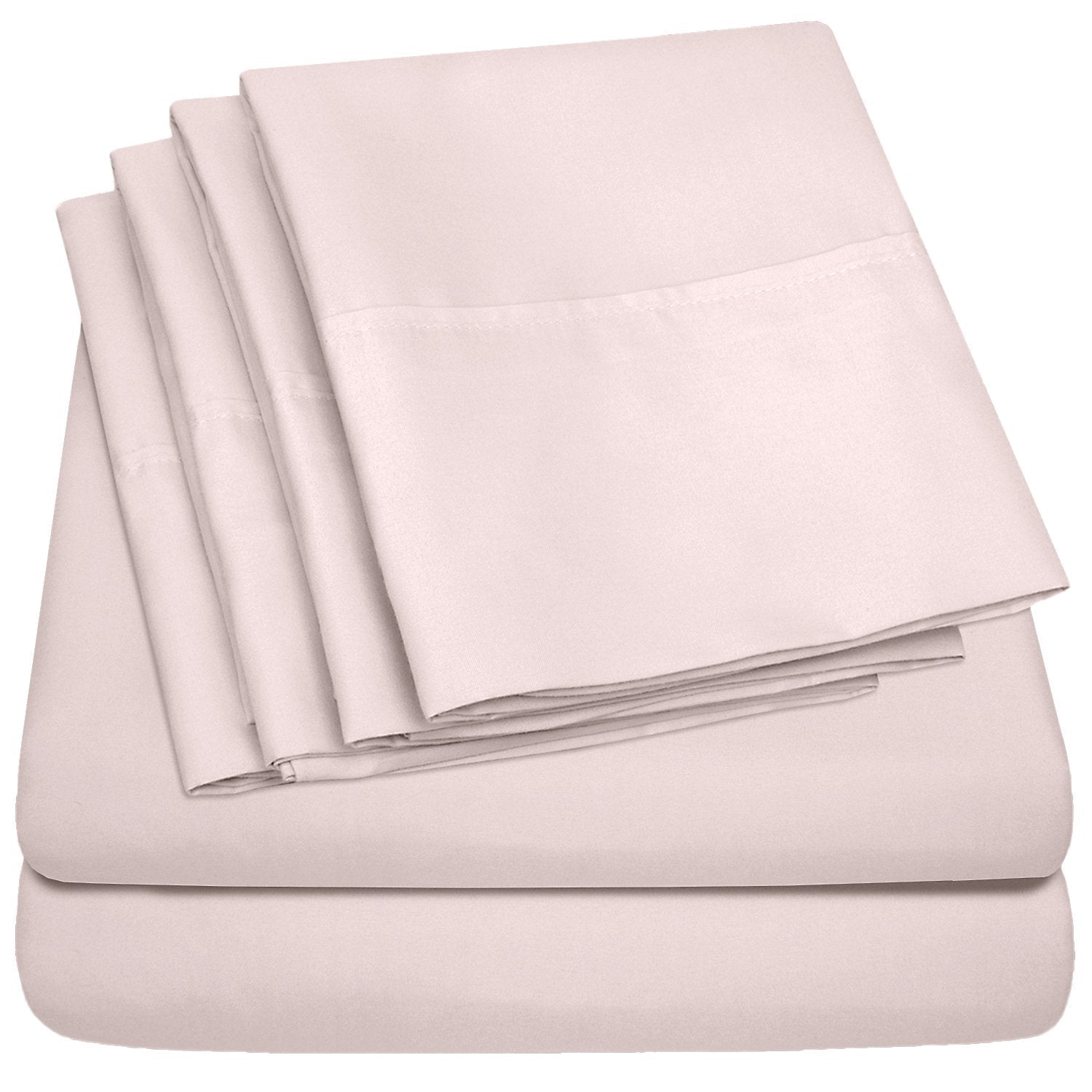 Deluxe 6-Piece Bed Sheet Set (Pale Pink) - Folded