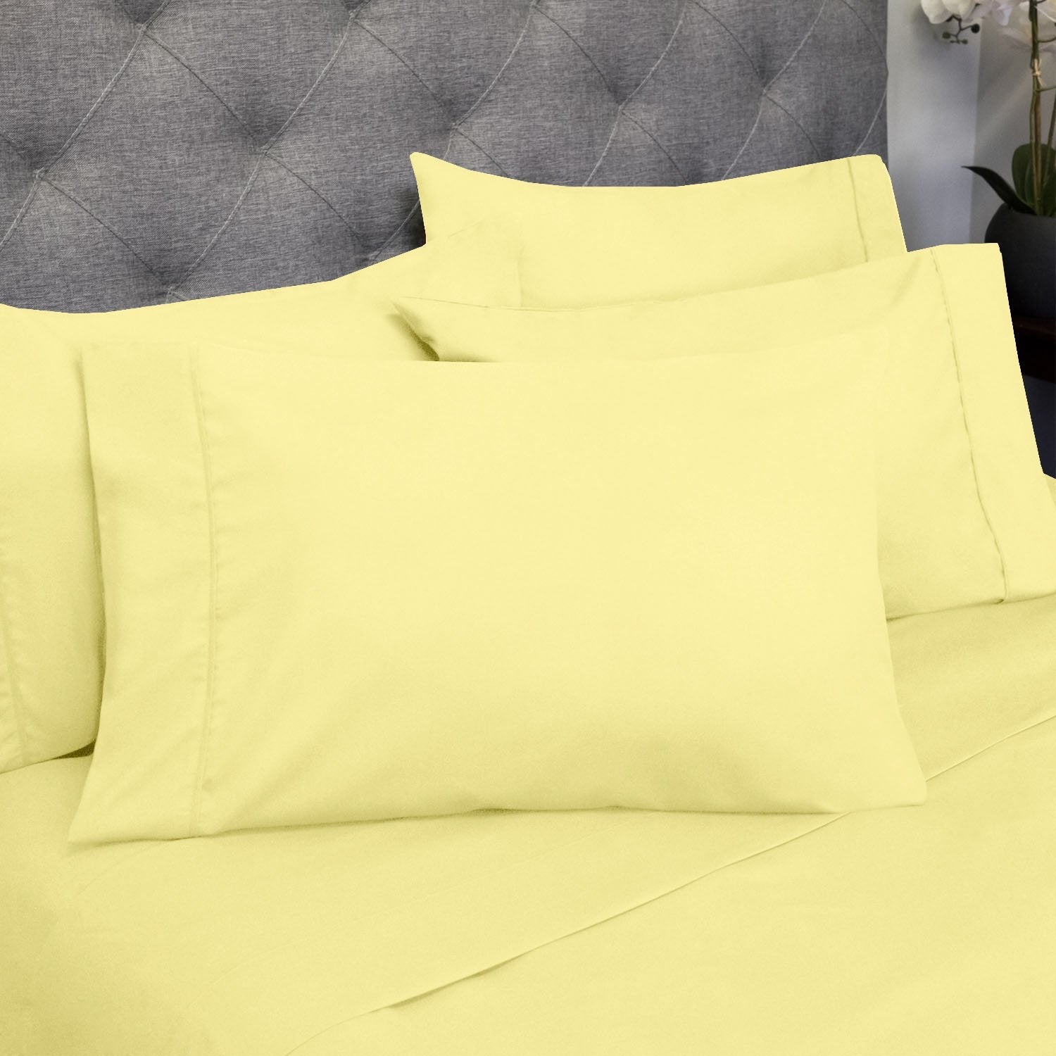 Deluxe 6-Piece Bed Sheet Set (Pale Yellow) - Pillowcases