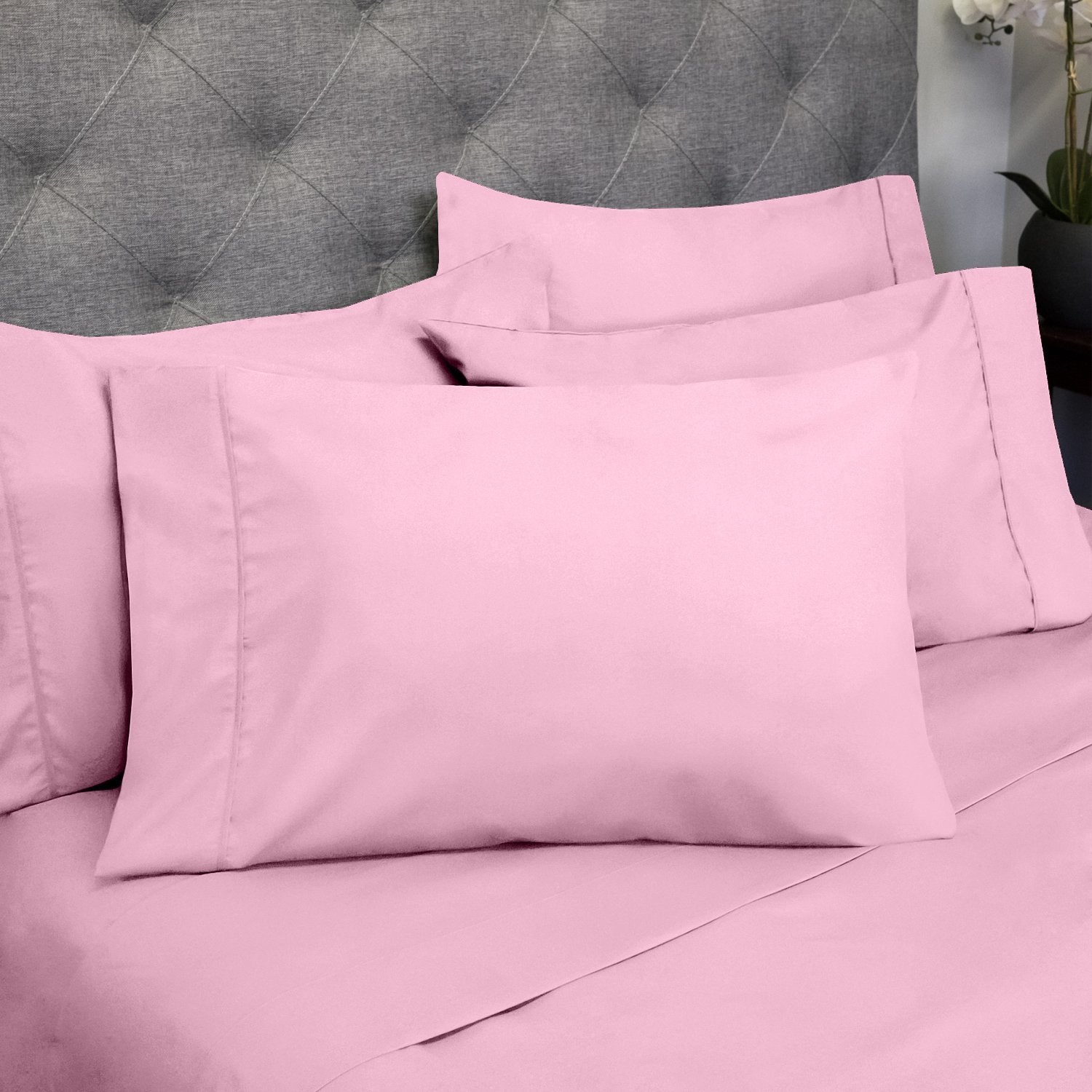 Deluxe 6-Piece Bed Sheet Set (Pink) - Pillowcases