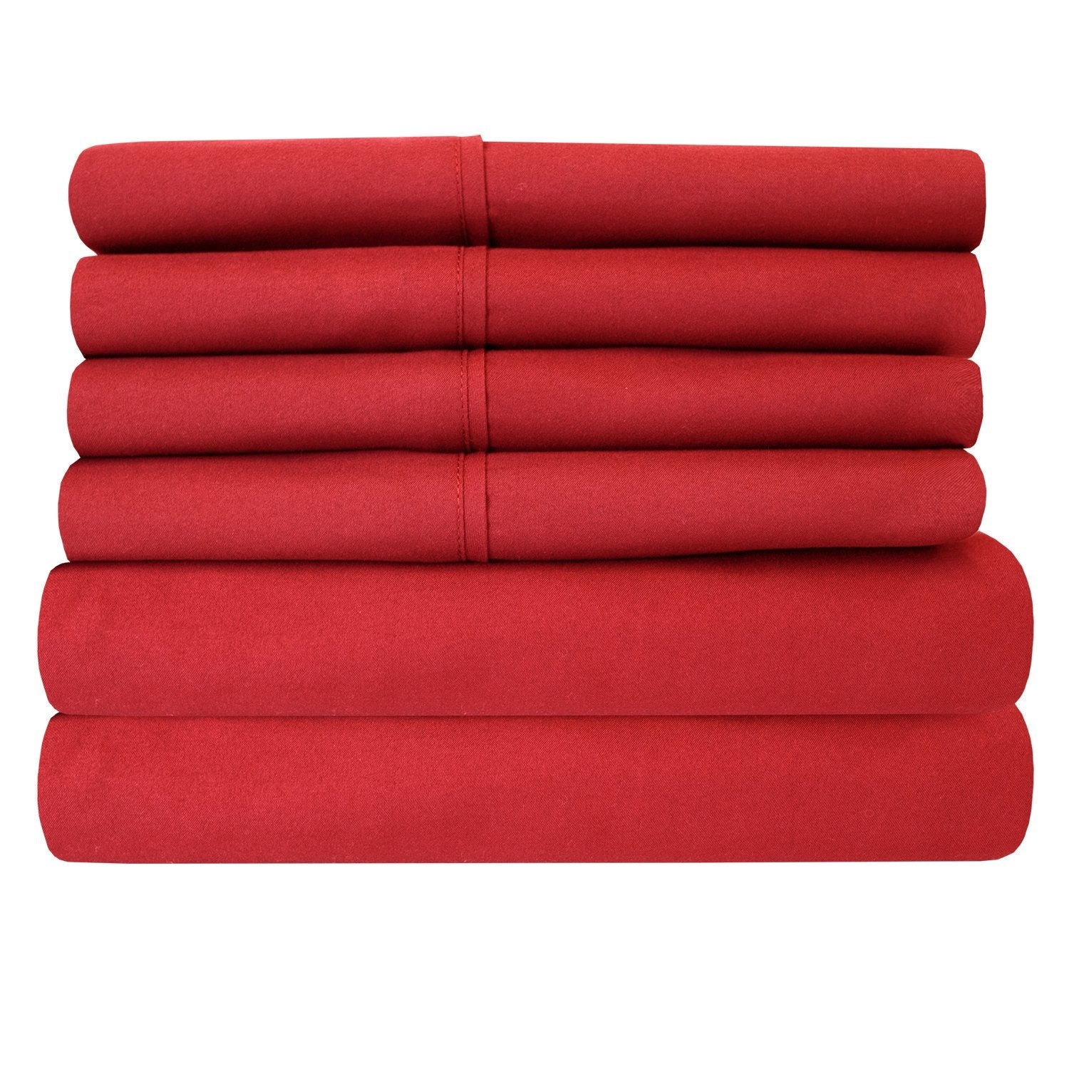 Deluxe 6-Piece Bed Sheet Set (Red) - Folded 2