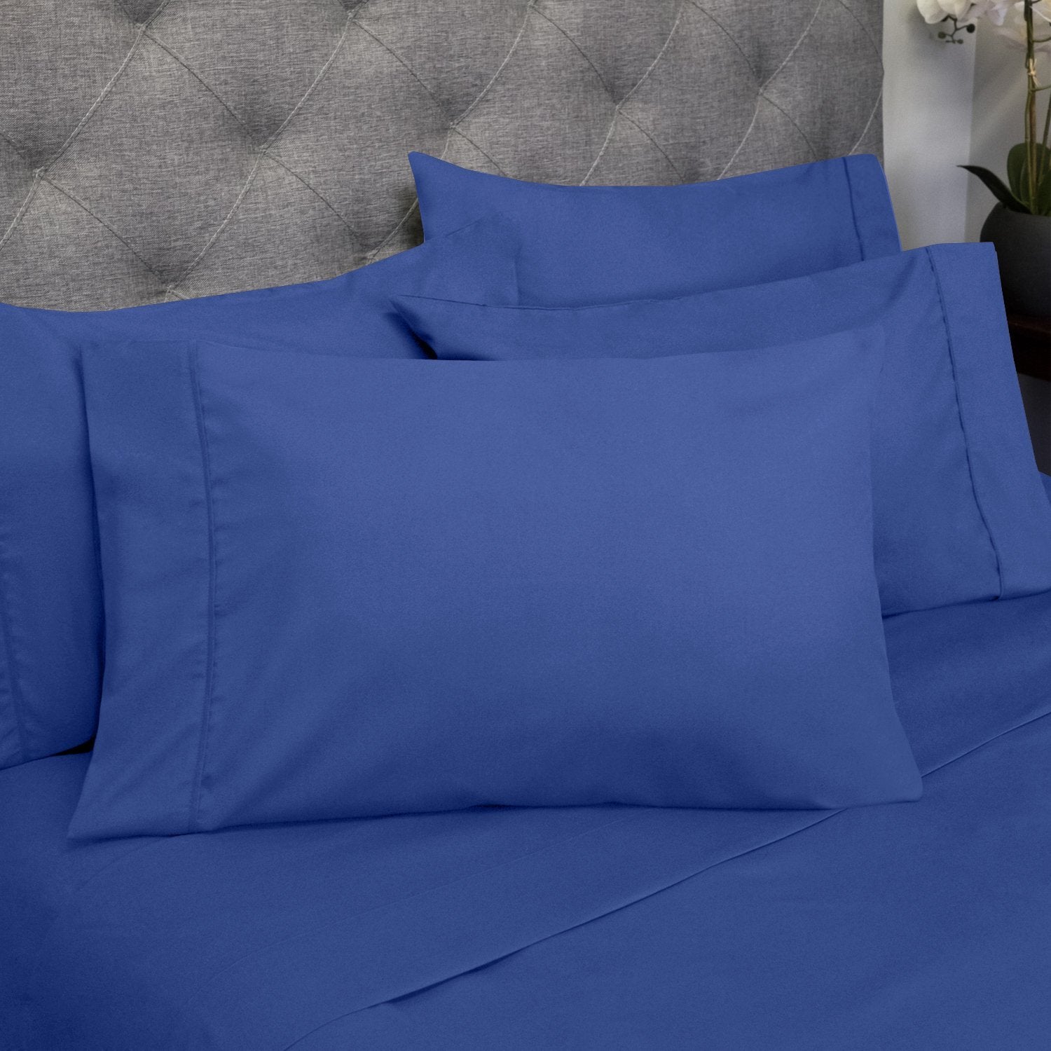 Deluxe 6-Piece Bed Sheet Set (Royal Blue) - Pillowcases